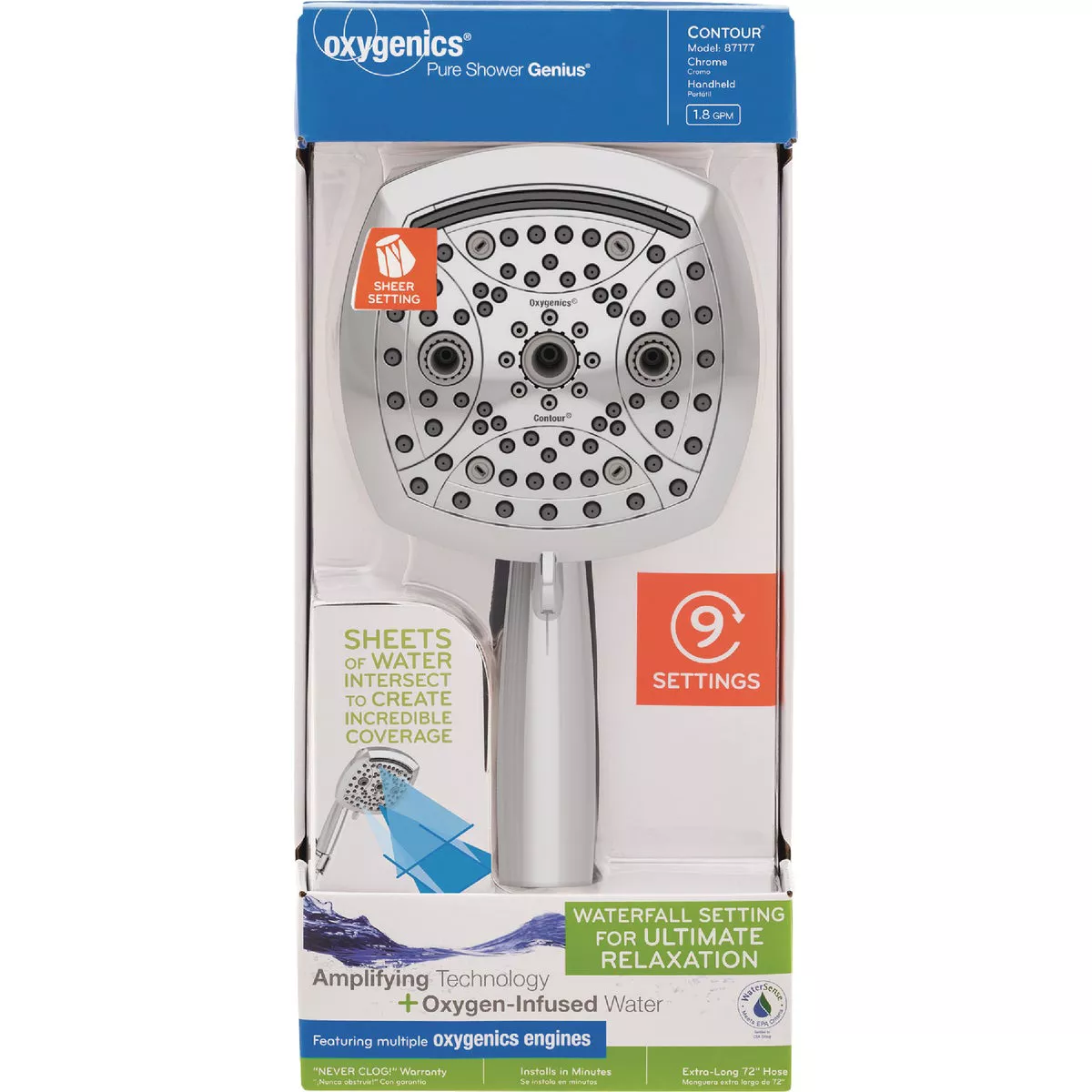 Oxygenics Contour 9-Spray 1.8 GPM Handheld Showerhead, Chrome