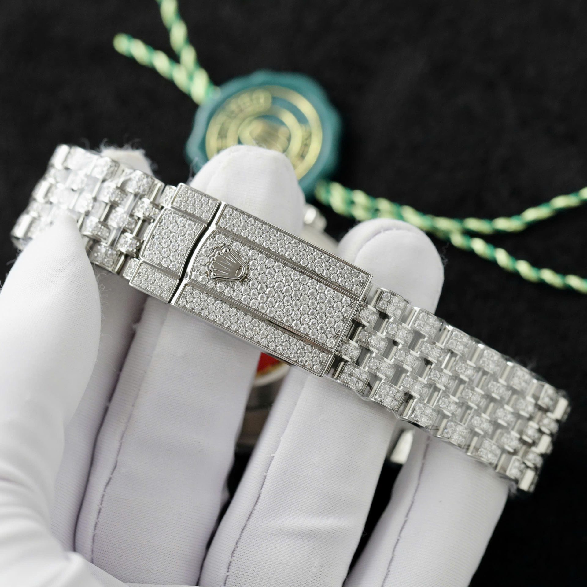 Rolex DateJust Blue Dial Copies Watches Custom Moissanite Diamonds 36mm - Elite Watch Atelier