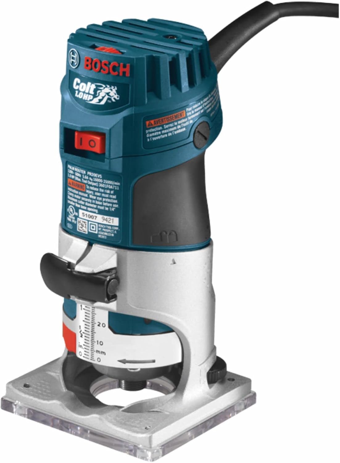 BOSCH PR20EVS Colt 1.0 HP Variable-Speed Palm Router - 5.6 Amp Motor, Soft Start, Constant ResponsCircuitry, Ergonomic Grip, Rugged Aluminum Base, Fixed, Quick-Clamp System, 1/4