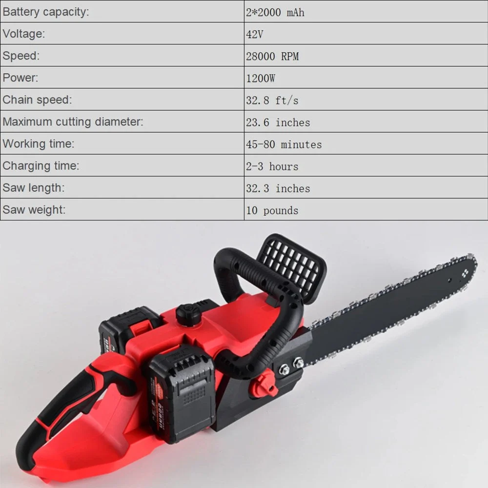 16 Inch 42V Brushless Cordless Chainsaw Kit, 1200W With 2x2000mAh Batteries And 2 Chains - Image 2 16 Inch 42V Brushless Cordless Chainsaw Kit, 1200W With 2x2000mAh Batteries And 2 Chains - Image 2
