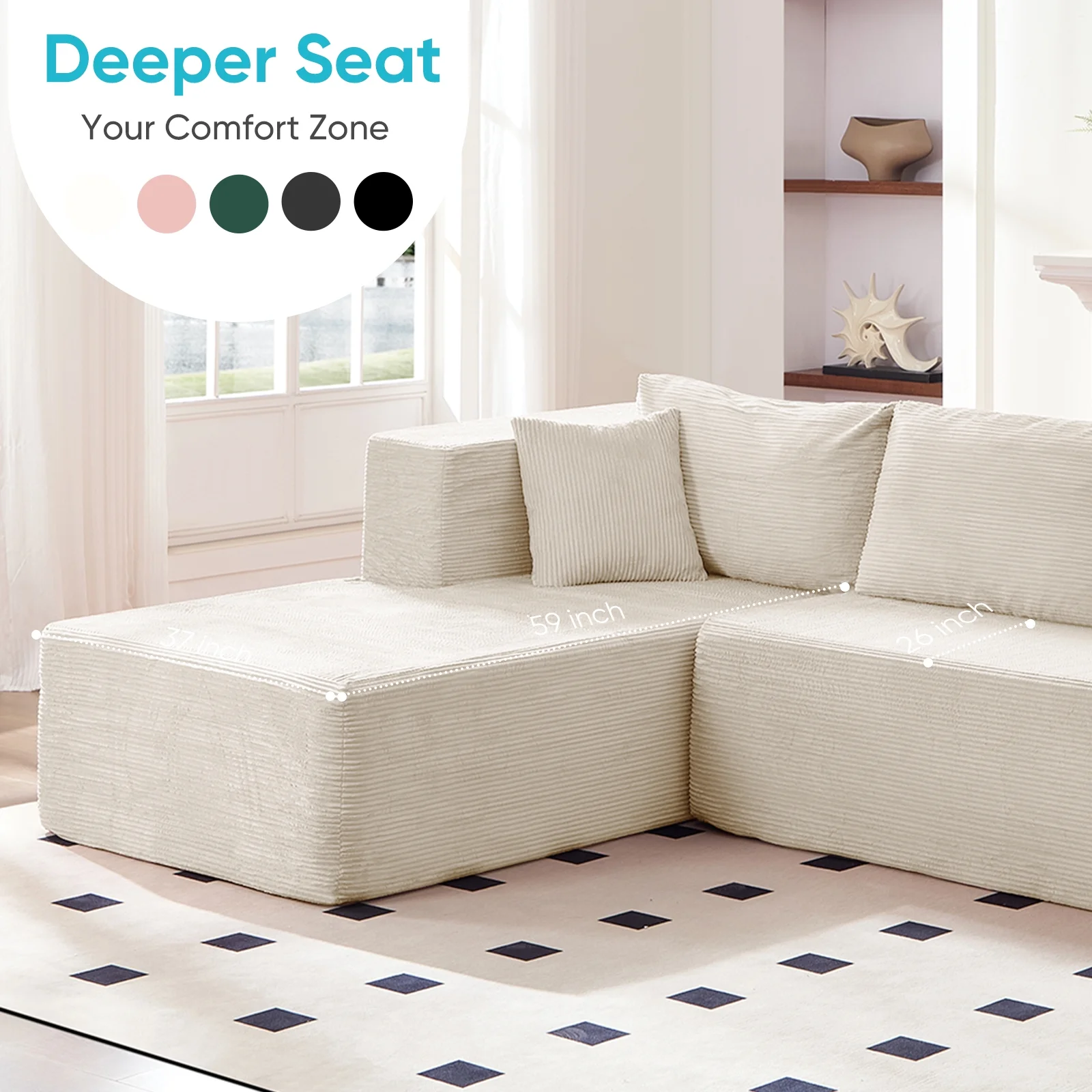 ZAFLY 106" Cloud Sectional Couch with Chaise, No Assembly Required L Shaped Sleeper Sofa, Oversized Deep Seat Modular Couches and Sofas for Living Room - Right, Black - Image 21