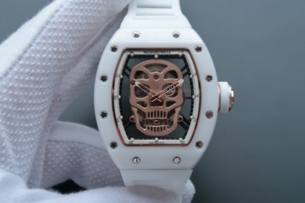 Replica Richard Mille RM052 White Ceramic Gold Skull Dial White Rubber Strap MIYOTA8215 - Top club