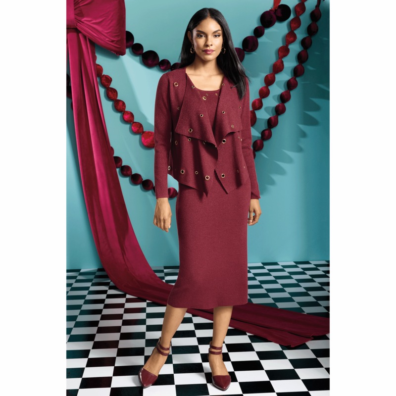 Grommet-Embellished Knit Jacket Dress - MIDNIGHT VELVET CATALOG