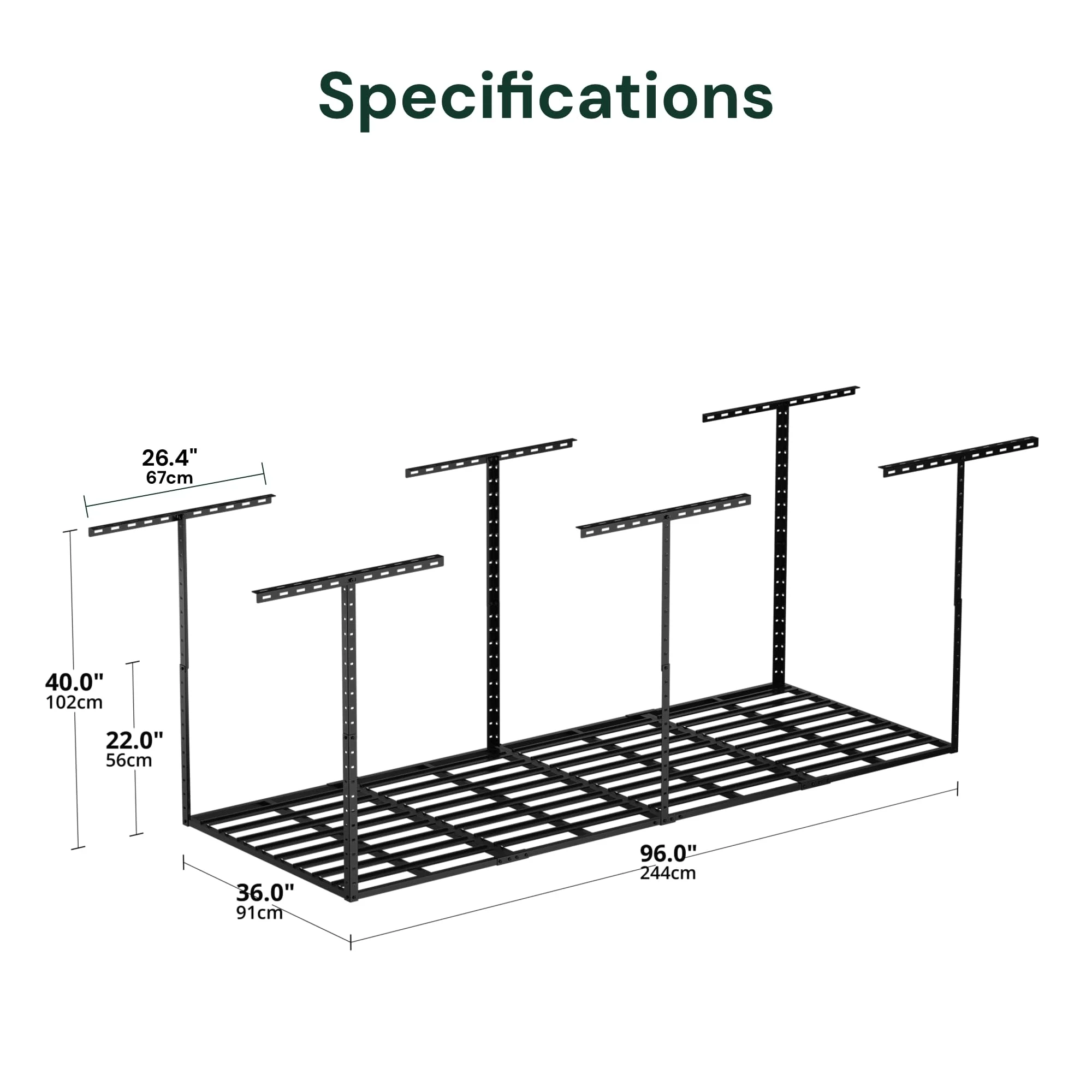 SunsGrove 3x8 Garage Overhead Storage Rack, 2 Pcs Black, Adjustable Ceiling Mount, 800LBS Capacity, 22