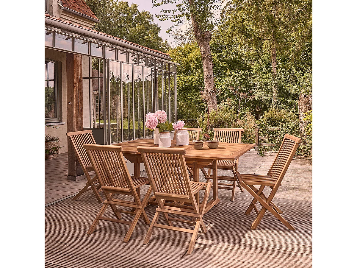 Salon de jardin en teck huilé extensible 6/8 places