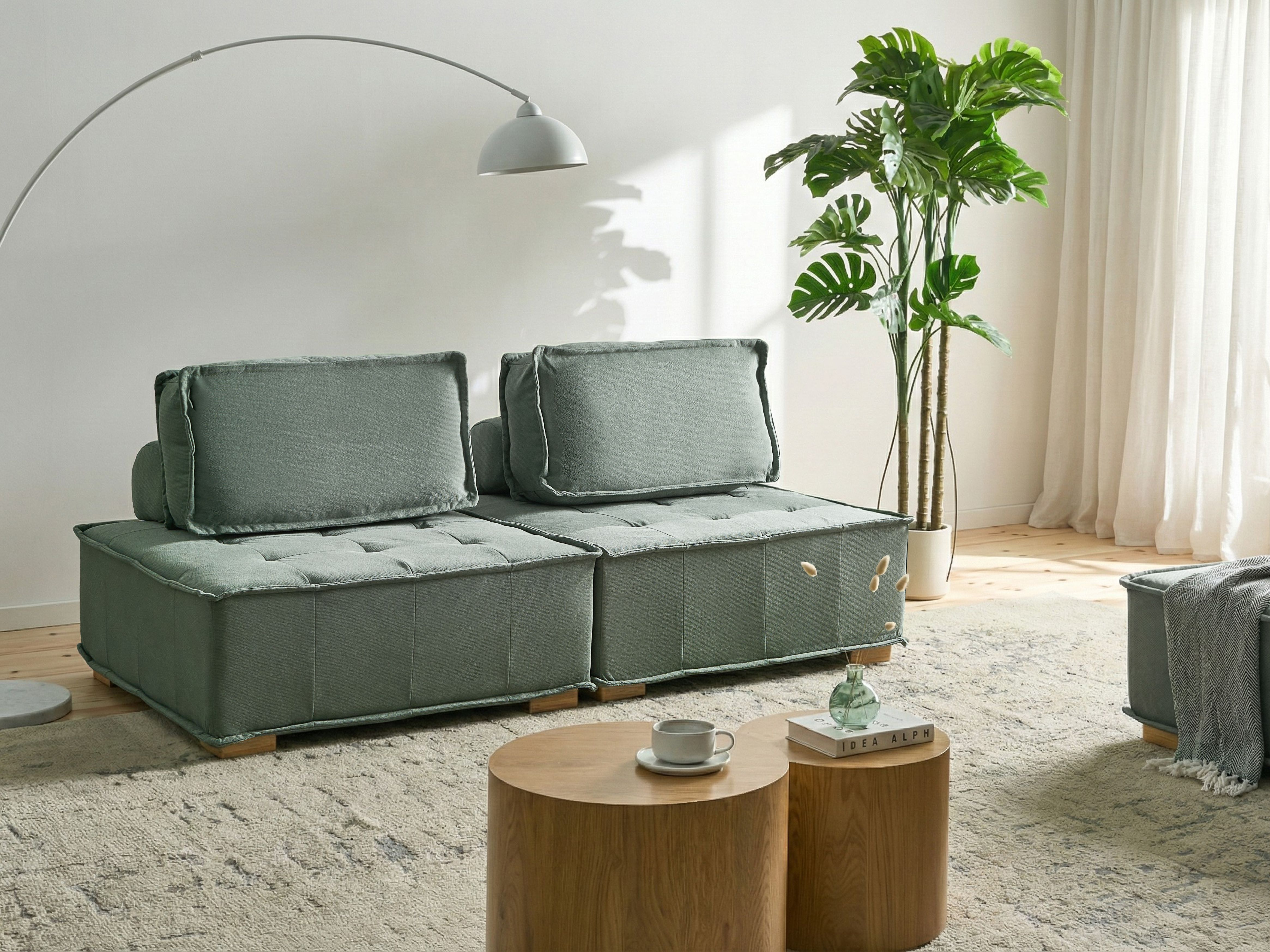 Modular Sofa 2 Seater TIBRO Fabric Light Green