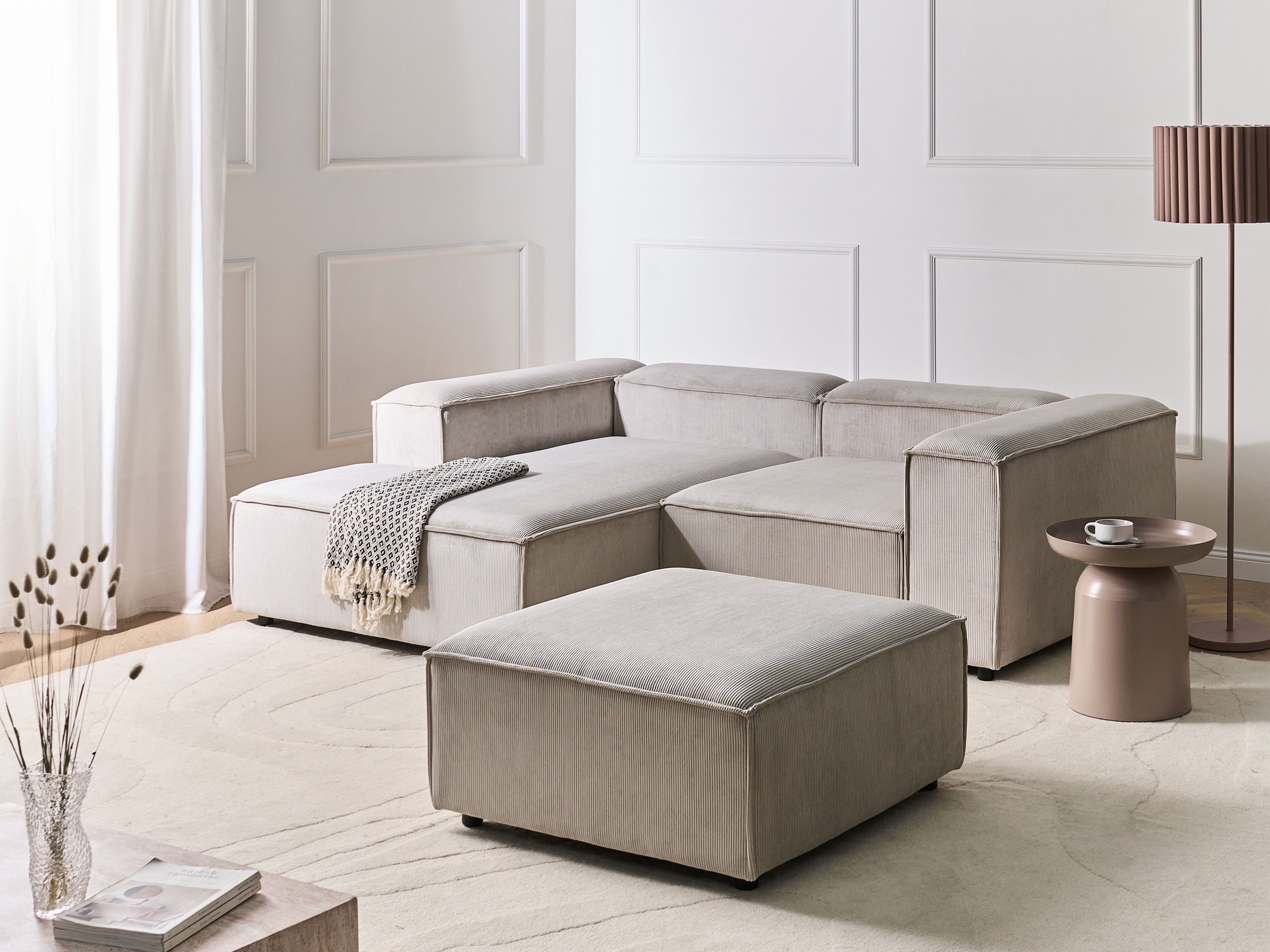 Modular Corner Sofa 3 Seater ARDAL Corduroy Taupe with Ottoman Right Hand