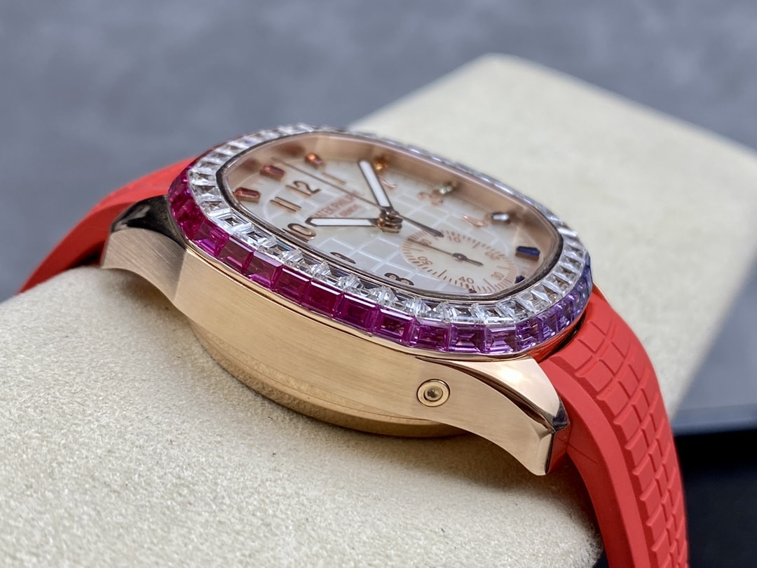 Fake Patek Philippe Replica Watch Aquanaut Luce Rainbow Chronograph Rose Gold Diamond/Gems Mother of Pearl Sapphire 7968/300R-001(1:1 replica) - Top club
