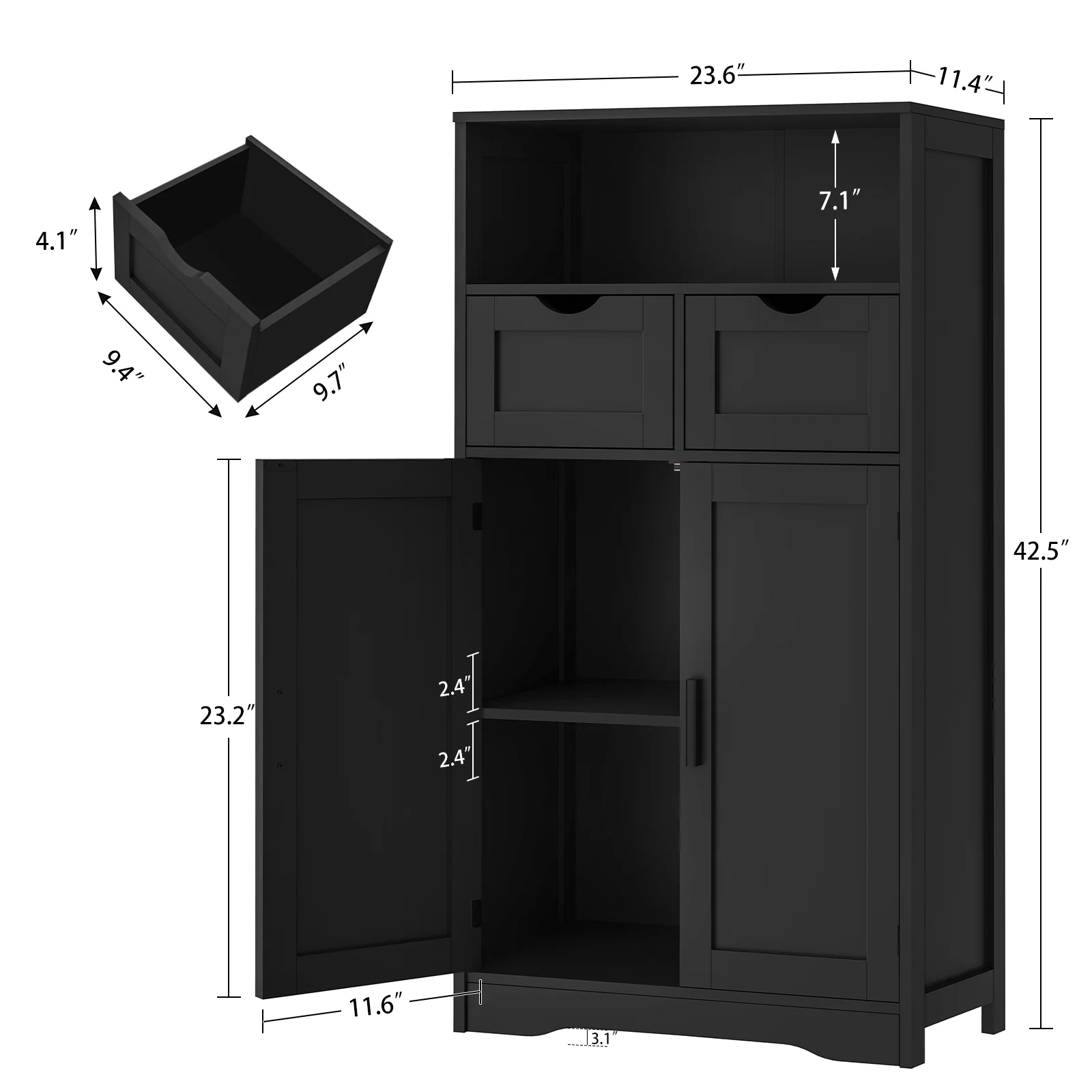 FANGSUM Rattan Storage Cabinet with 2 Drawers & 2 Shelves, Floor Cabinet for Living Room - Image 48