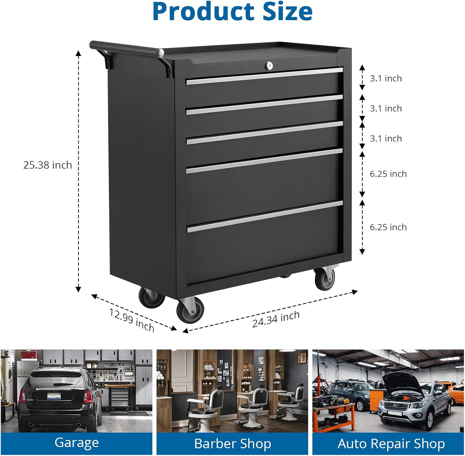 5-Drawer Rolling Tool Chest, Heavy Duty Tool Storage Cabinet with Drawers & Locking Mechanism & Wheels, Multifunctional Utility Tool Storage Chest Organizer for Warehouse, Repair Shop.