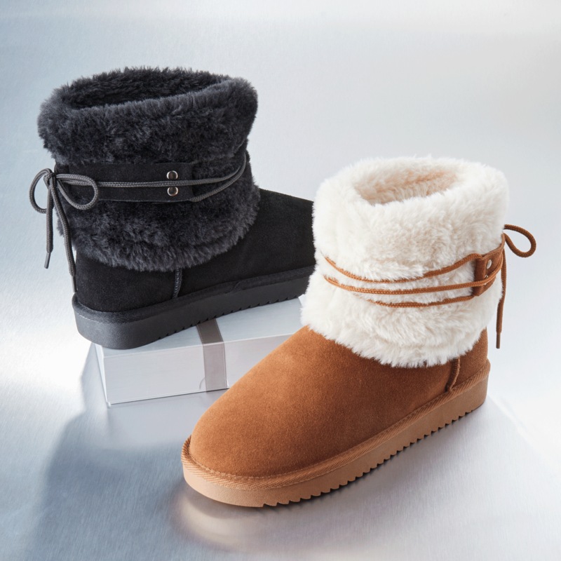 Genuine Suede Ankle Boot with Faux-Fur Shaft - MIDNIGHT VELVET CATALOG