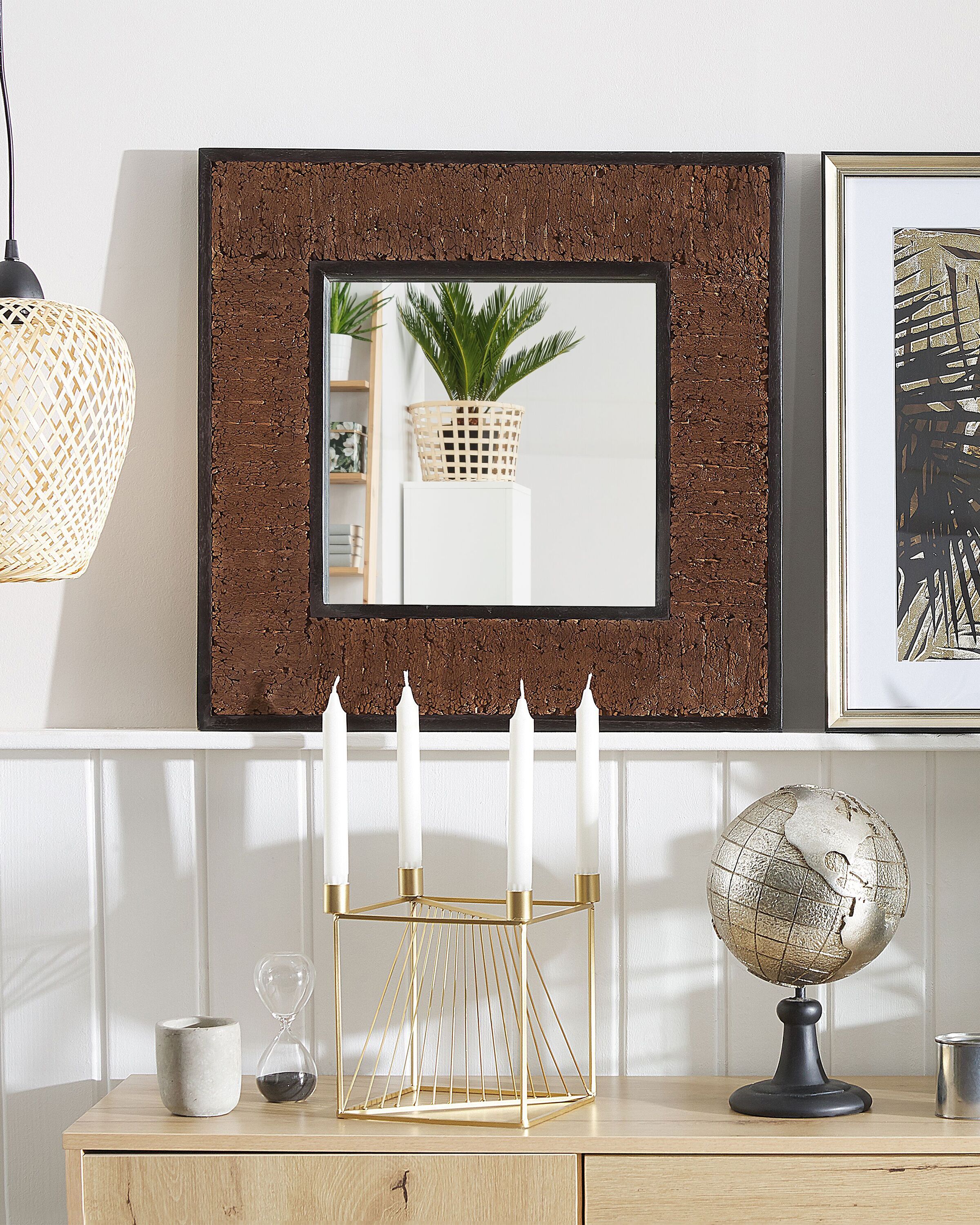 Wall Mirror BOISE 60 cm 60 cm Teak Wood Dark Brown