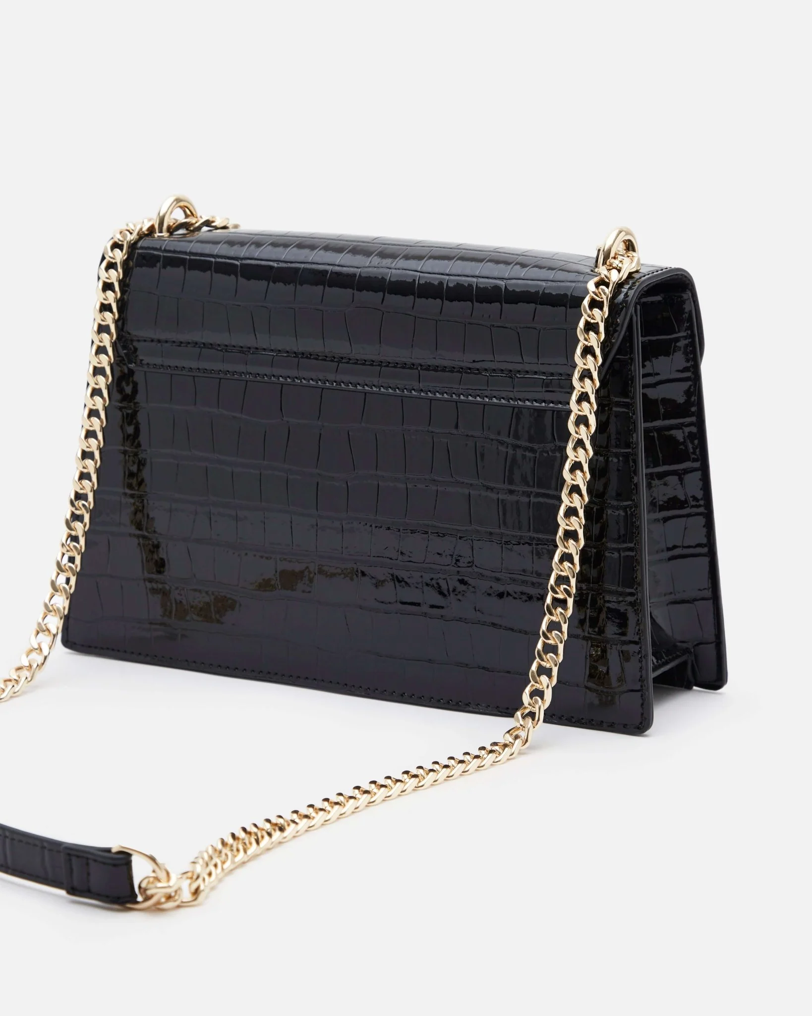 SAC BRIMA/CROC - Effet croco noir et chaîne dorée