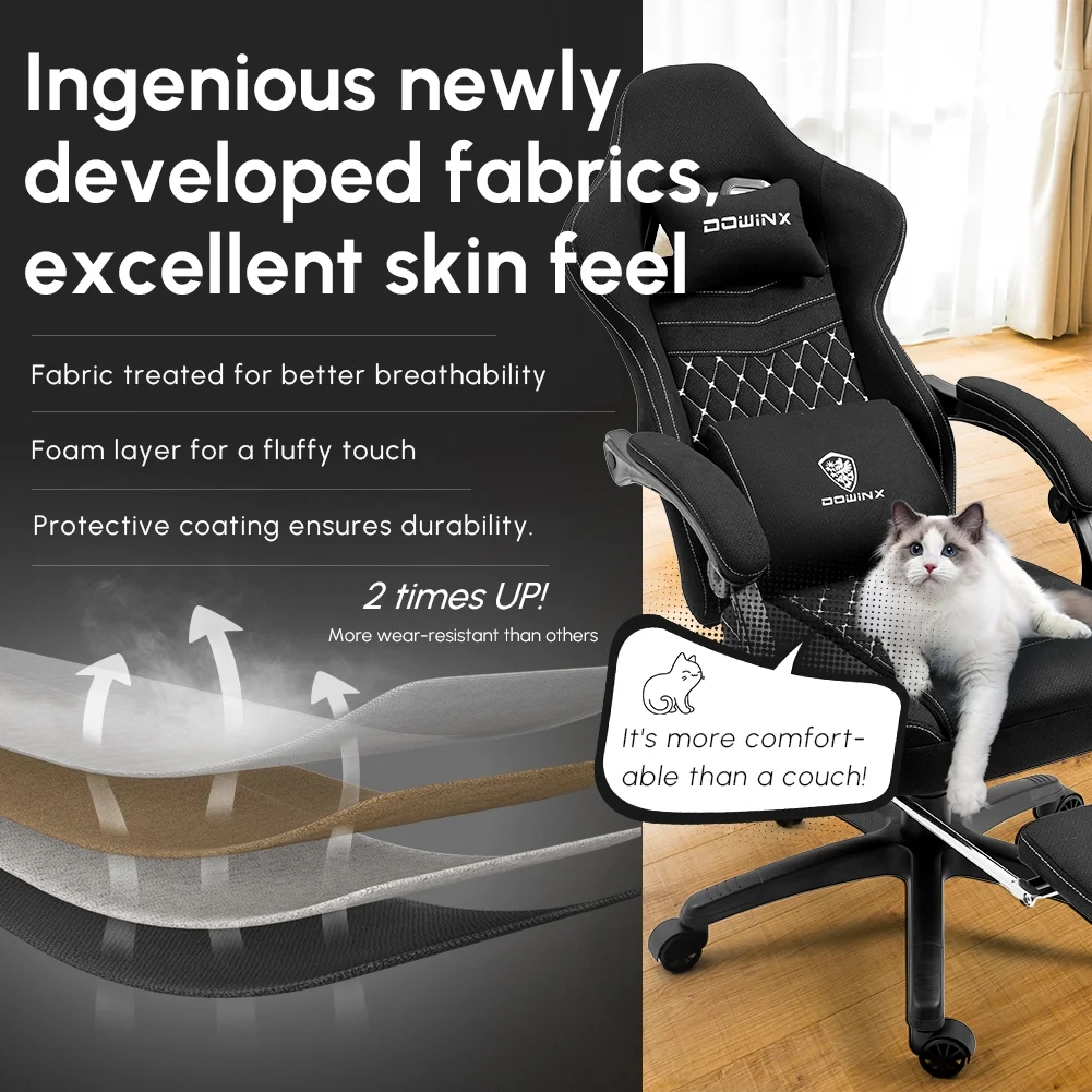 Dowinx Gaming Chair with Pocket Spring Cushion, Breathable Fabric Computer Chair with Gel Pad, Comfortable Office Chair with Storage Bag, Massage Game Chair with Footrest, Green - Image 41