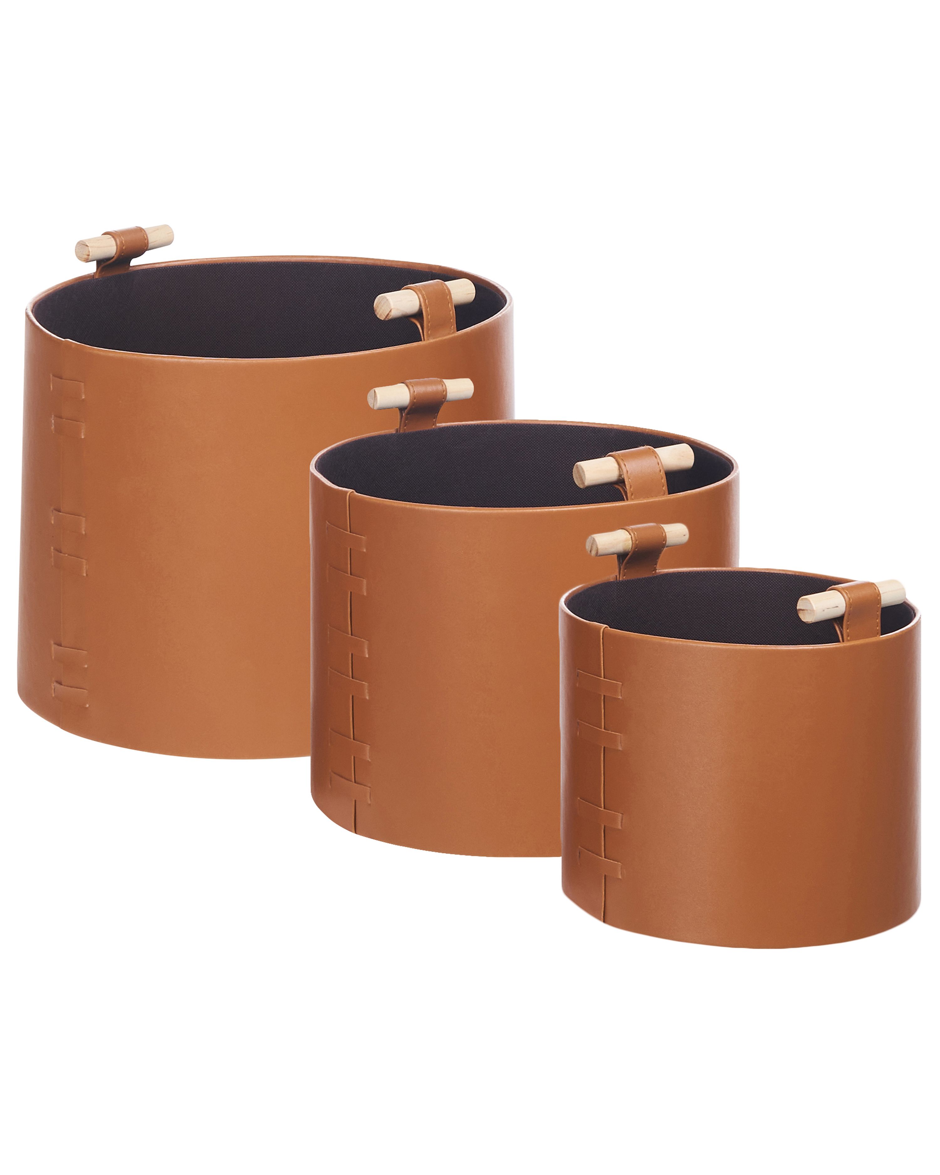 Set of 3 Baskets ARAM Faux Leather Brown