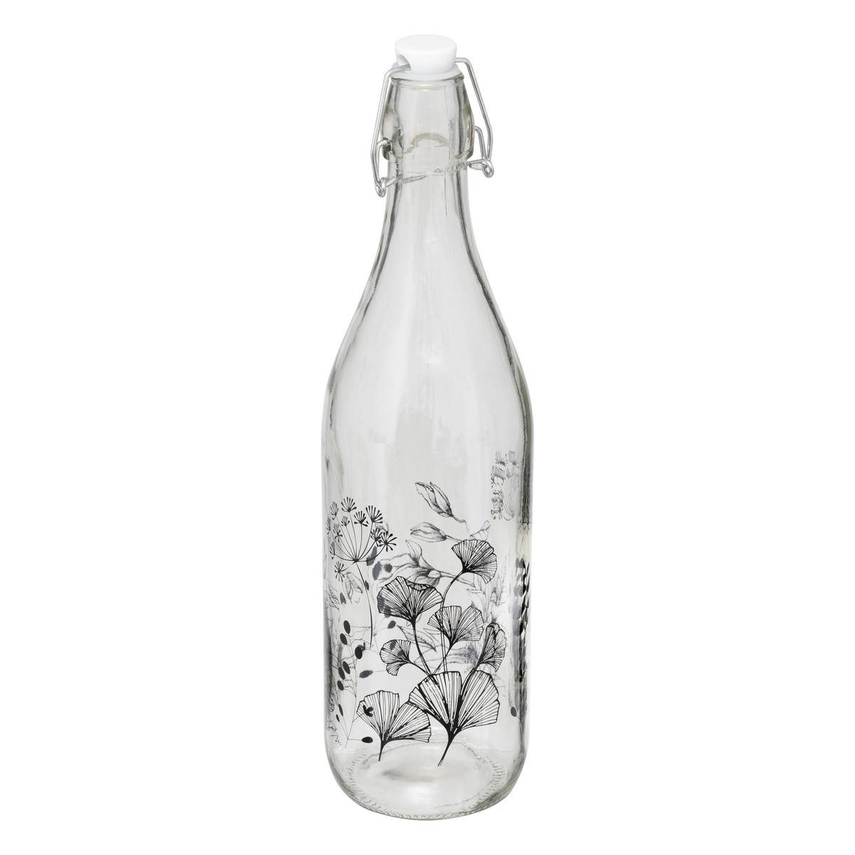 Bottle "White Floral" 1L, Transparent