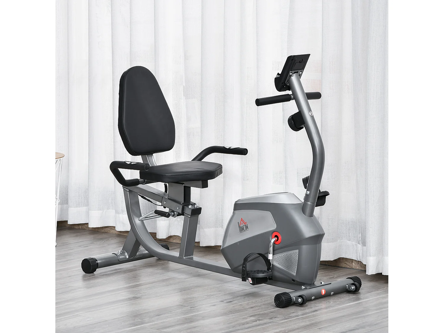 Vélo d'appartement semi-allongé magnétique écran LCD multifonction siège résistance réglable volant inertie 3 Kg gris