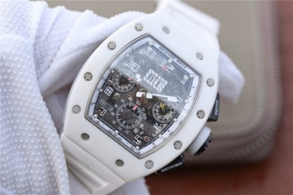 Replica Richard Mille RM011 White Ceramic Felipe Massa White Inner Bezel White Rubber Strap A7750 - Elite Watch Atelier