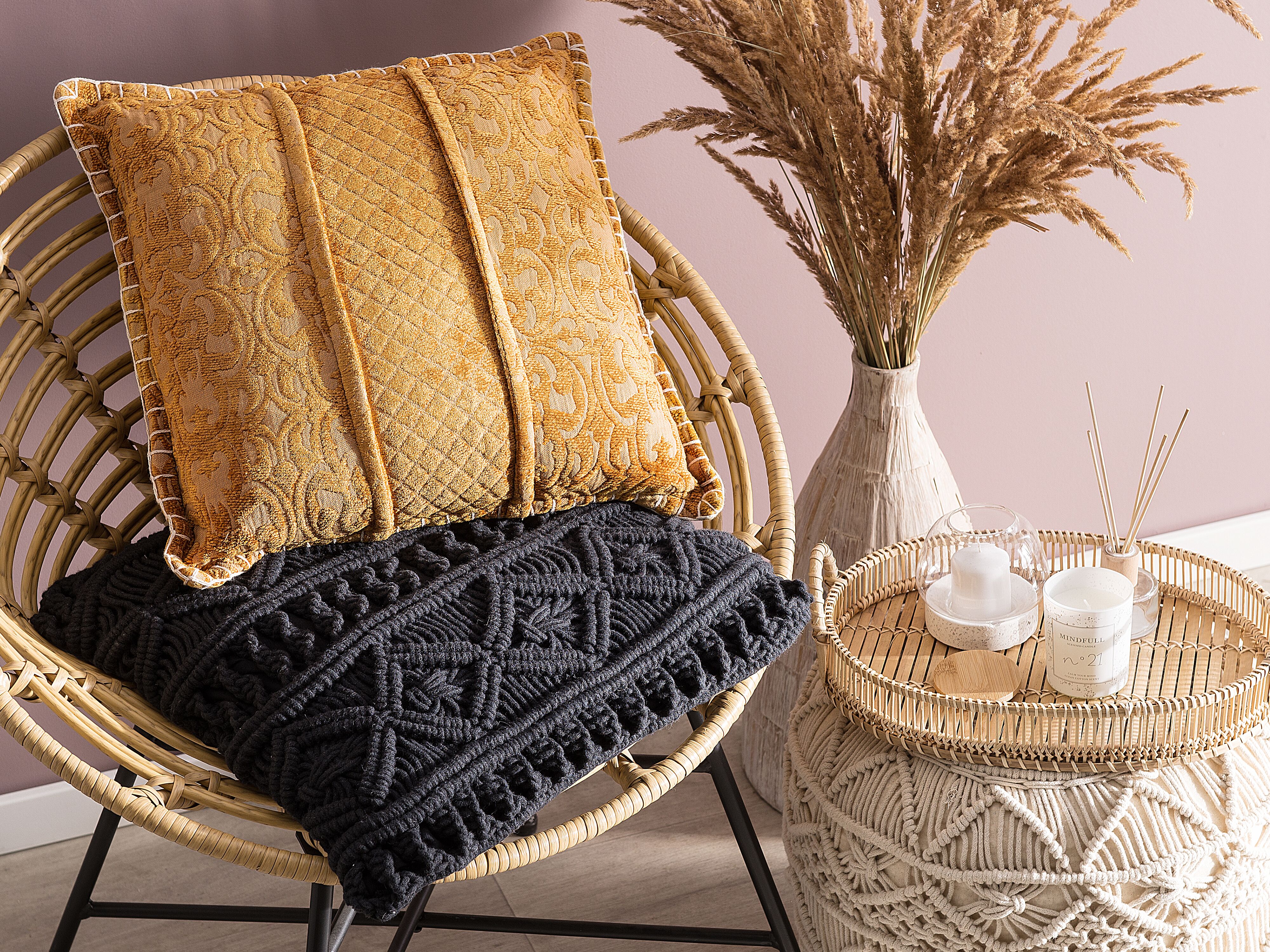 Set of 2 Decorative Cushions KAVALAM 45 x 45 cm Mustard Solid