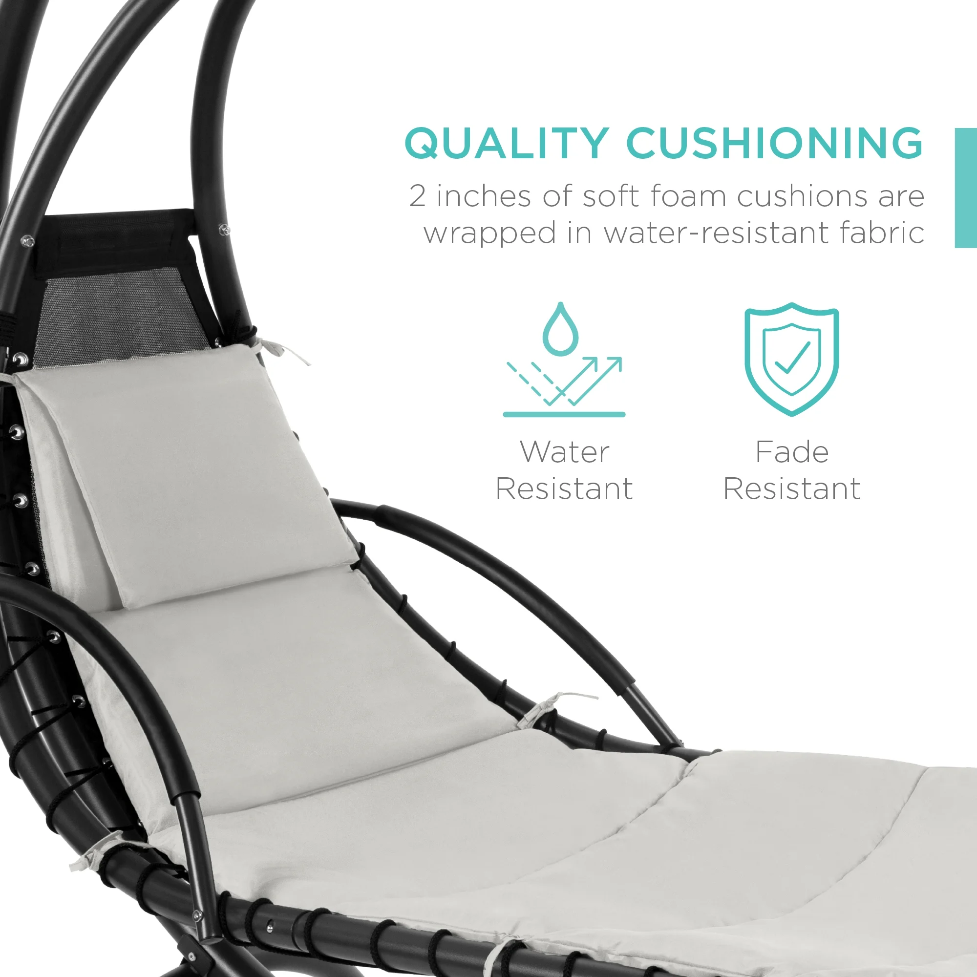 Best Choice Products Hanging Curved Chaise Lounge Chair Swing for Backyard, Patio w/ Pillow, Shade, Stand - Teal - Image 138