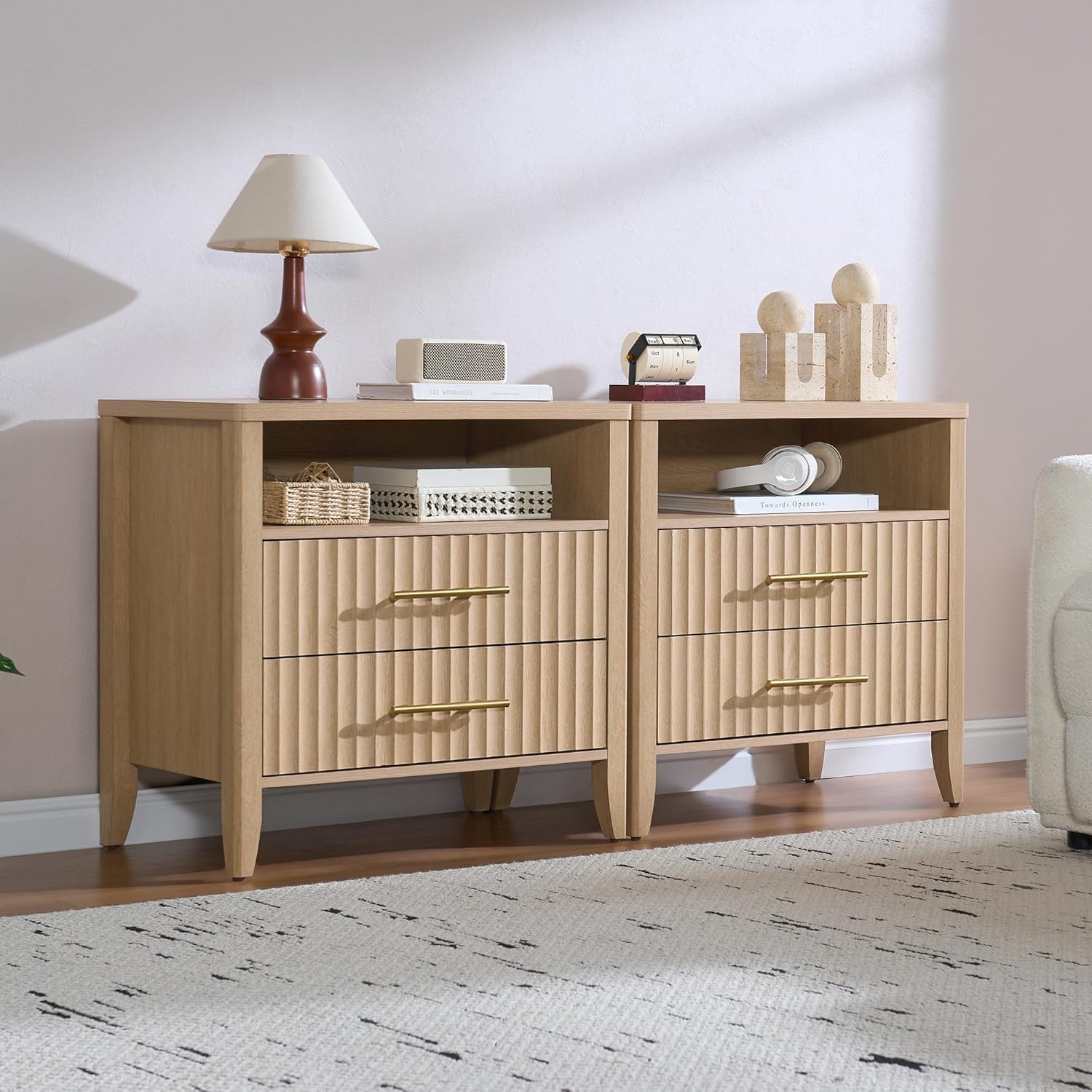 Fluted Nightstand with 2 Drawers, 27