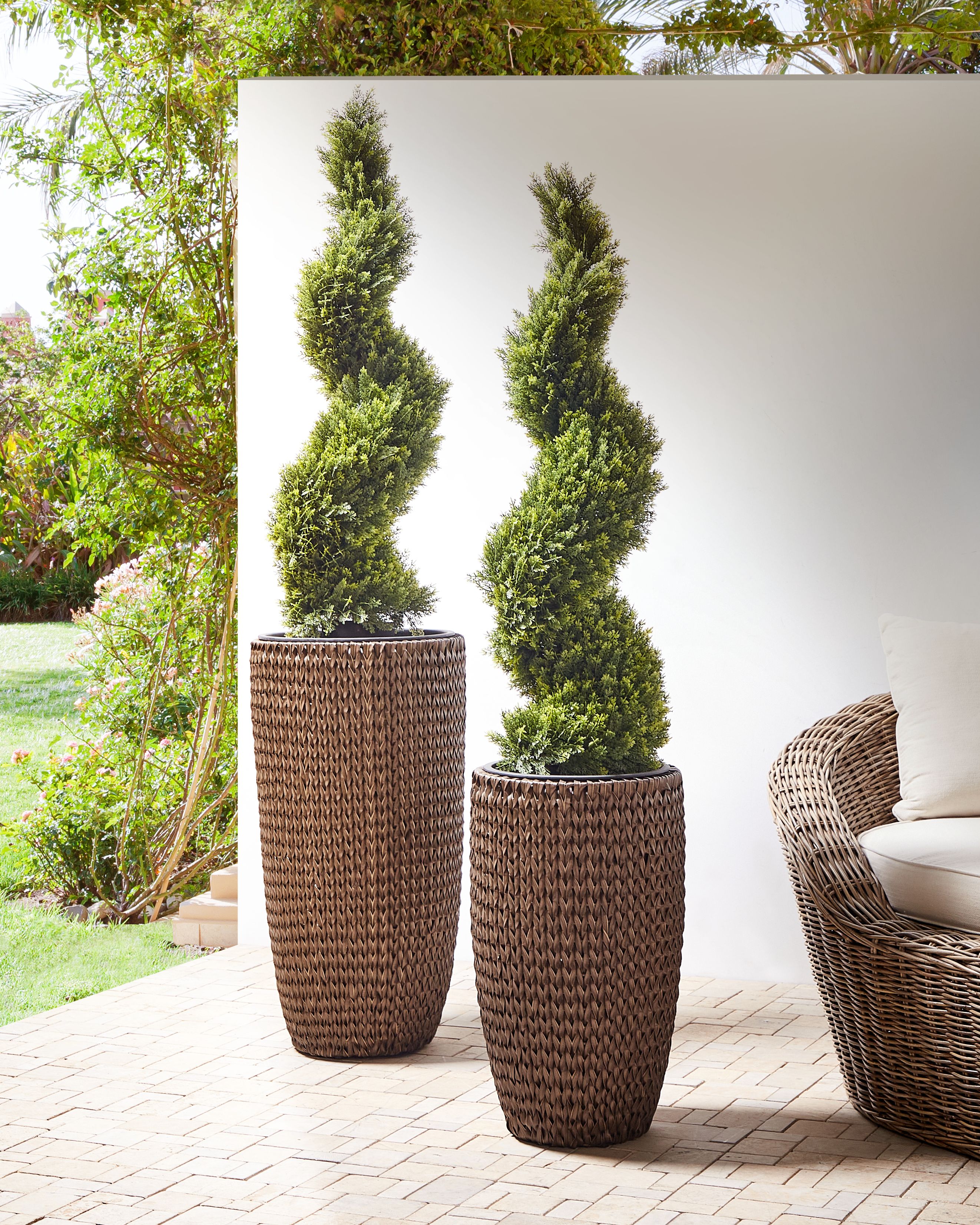 Set of 2 Plant Pots CEDRUS PE Rattan 37/45 cm Brown