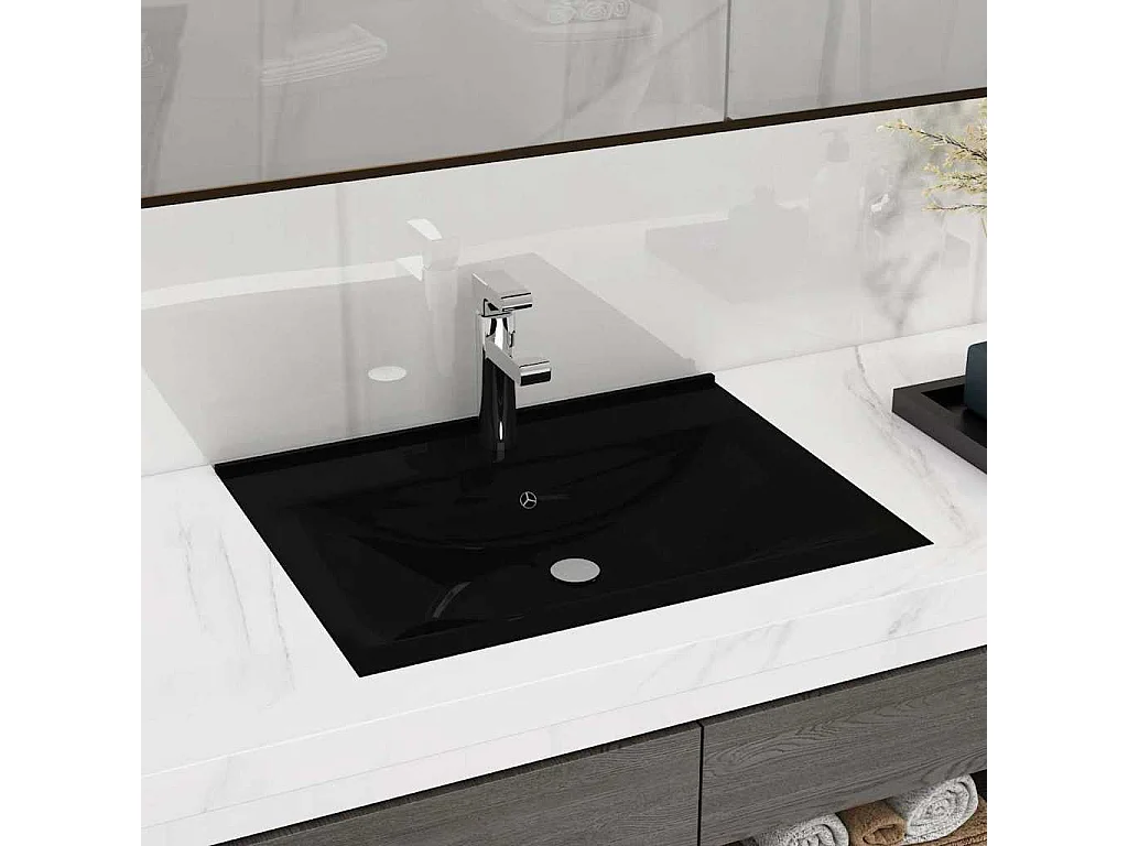 Vasque à poser-Lavabo avec trou de robinet Noir mat 60x46 cm Céramique