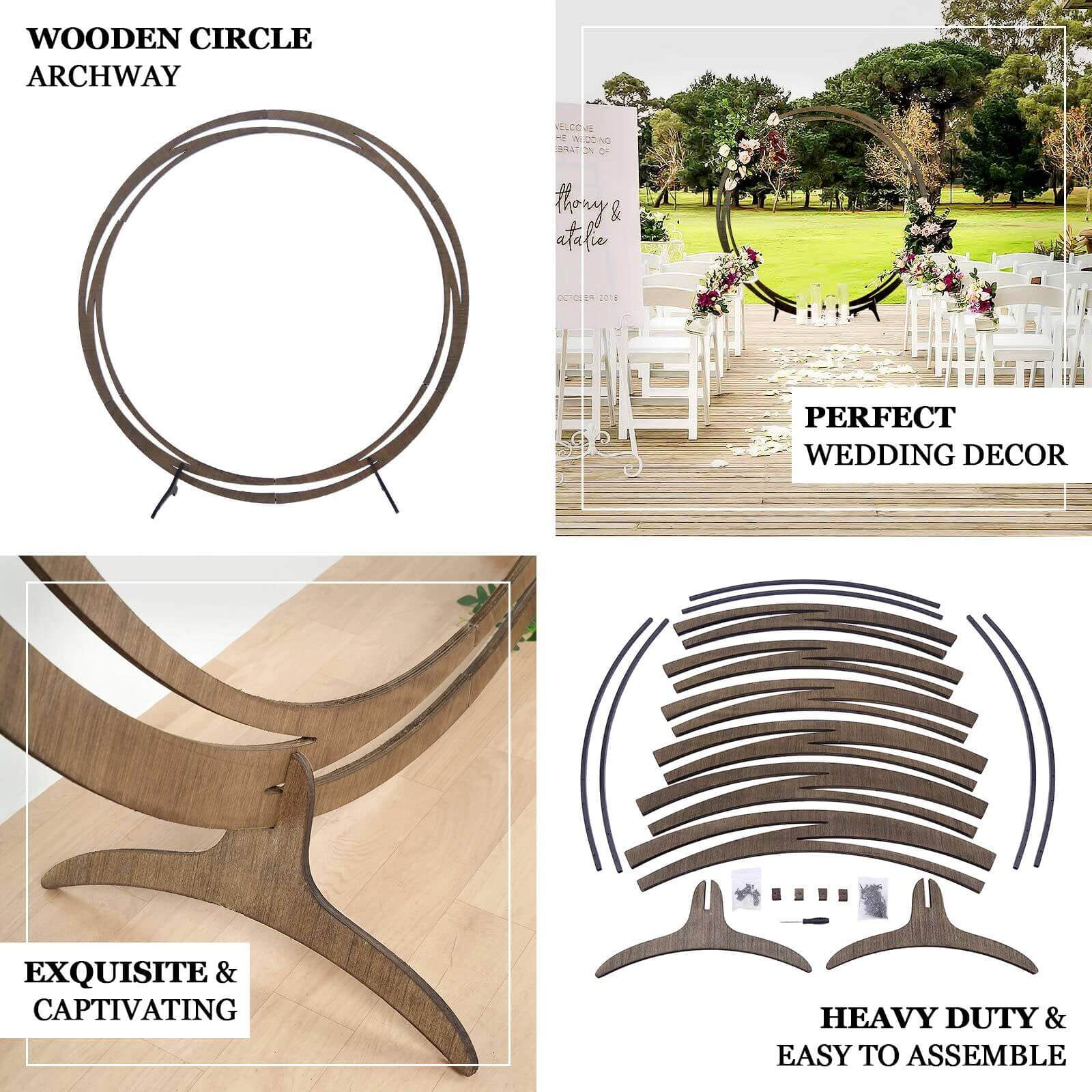 Efavormart 7FT Rustic Square Wedding Arch Wooden Backdrop Stand, Wedding Ceremony Arch - Brown - Image 46