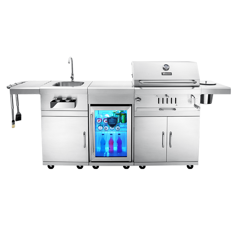 Premium High Quality Silver Stainless Steel Korean Style Outdoor Kitchen Garden Charcoal BBQ Grill Electronic Ignition