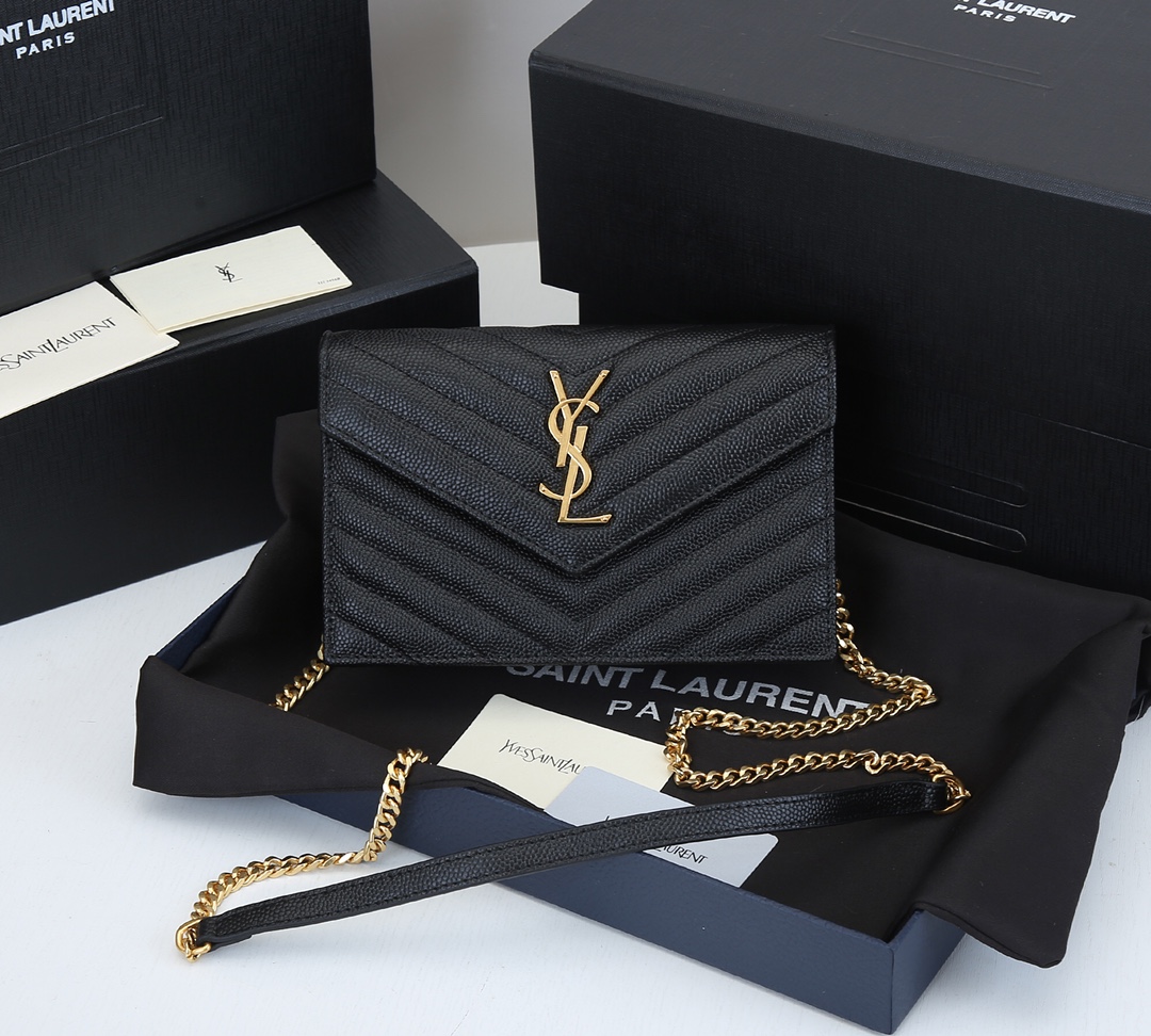 Replica Ysl Envelope Chain Wallet In Grain De Poudre Embossed Leather 18881:1High-quality replica