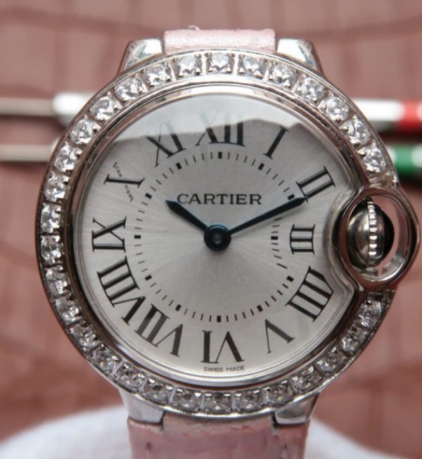 Replica Cartier Ballon Bleu 28mm SS Diamonds Bezel White Dial Ronda Quartz - Top club