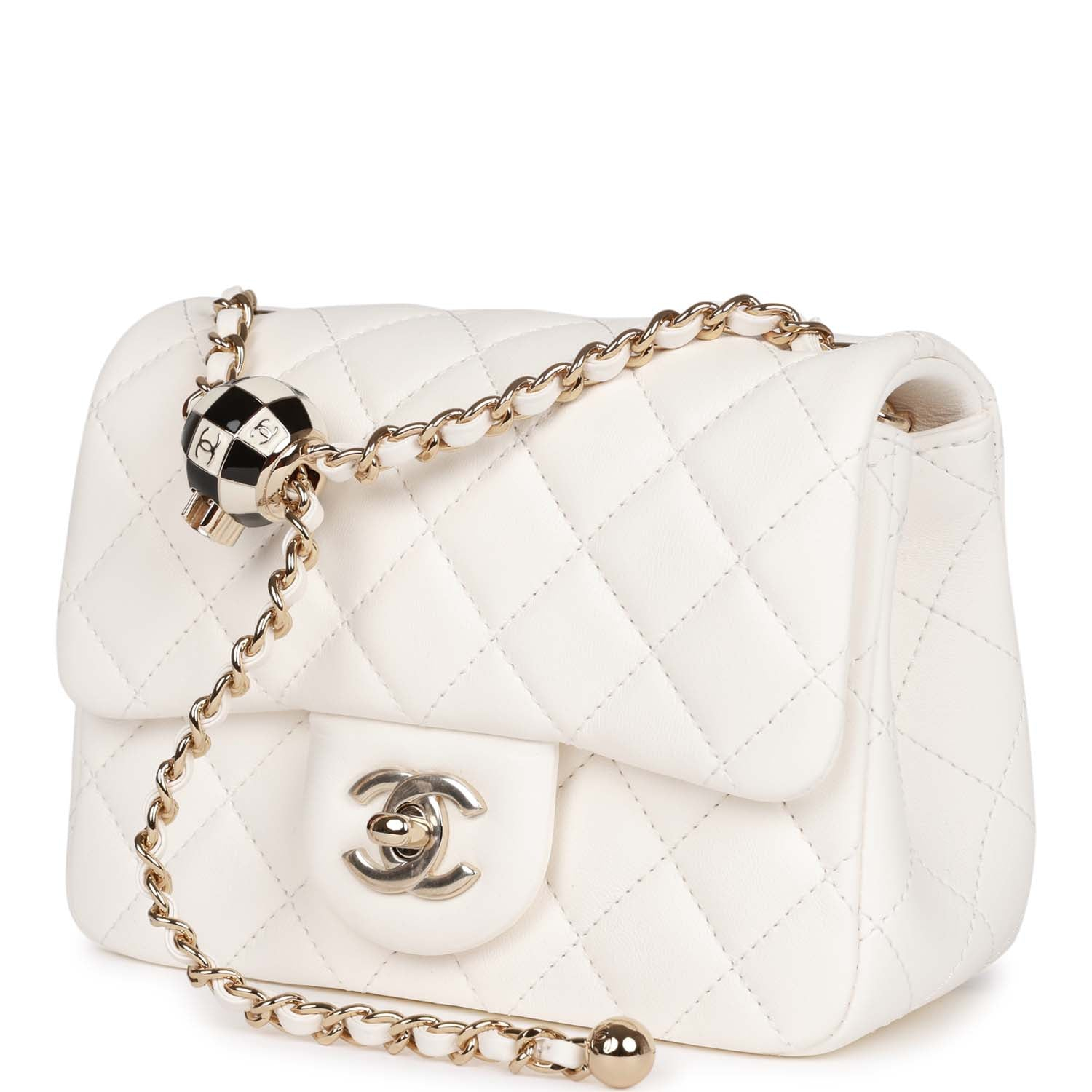 Chanel Classic Flag Bag Pearl Crush Mini Square Flap Bag White   Light Gold Hardware1:1High-quality replica