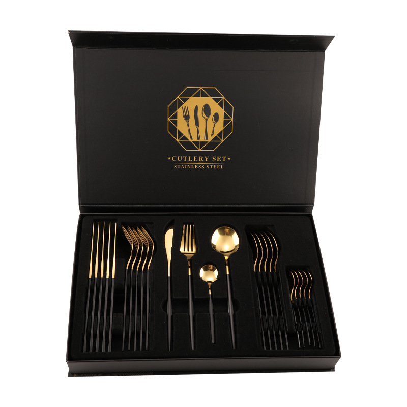 Factory Price Portable Cutlery Set 24 Pieces Stainless Steel Flatware Luxury Cutlery Spoon Fork and Knife Set With Fancy Box