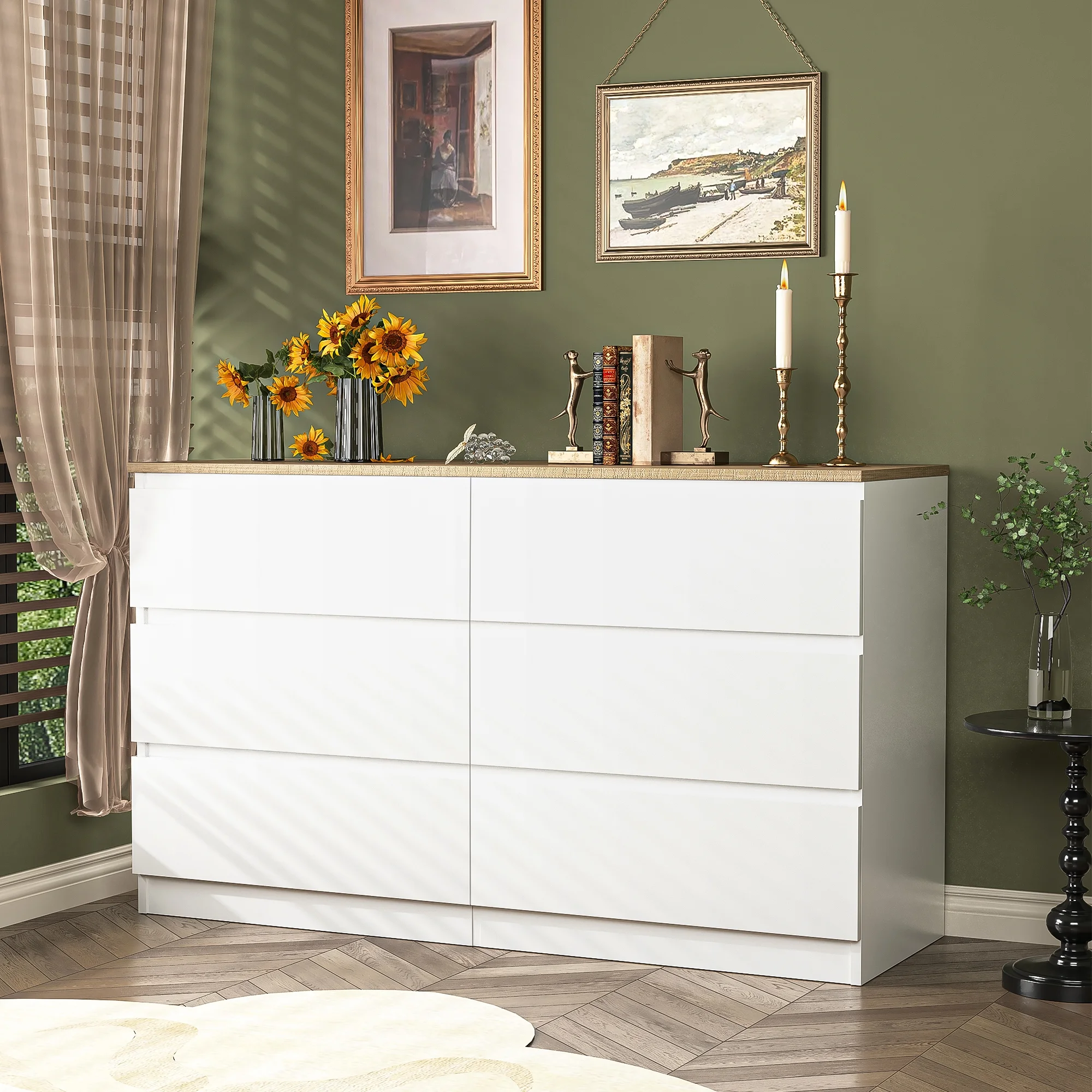 Kadyn White Chest of Drawer, 6 Double Drawer Dresser for Bedroom, Modern Storage Cabinet for Living Room, Dresser - Image 155