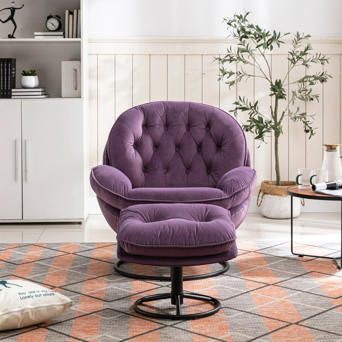 Velvet Swivel Accent Chair with Ottoman Set, Modern Tufted Armchair with Footrest for Living Room Reading TV Chairs for Adults, Comfy Chaise Lounge Chairs with 360 Degree Swiveling for Bedroom, Pink - Image 23