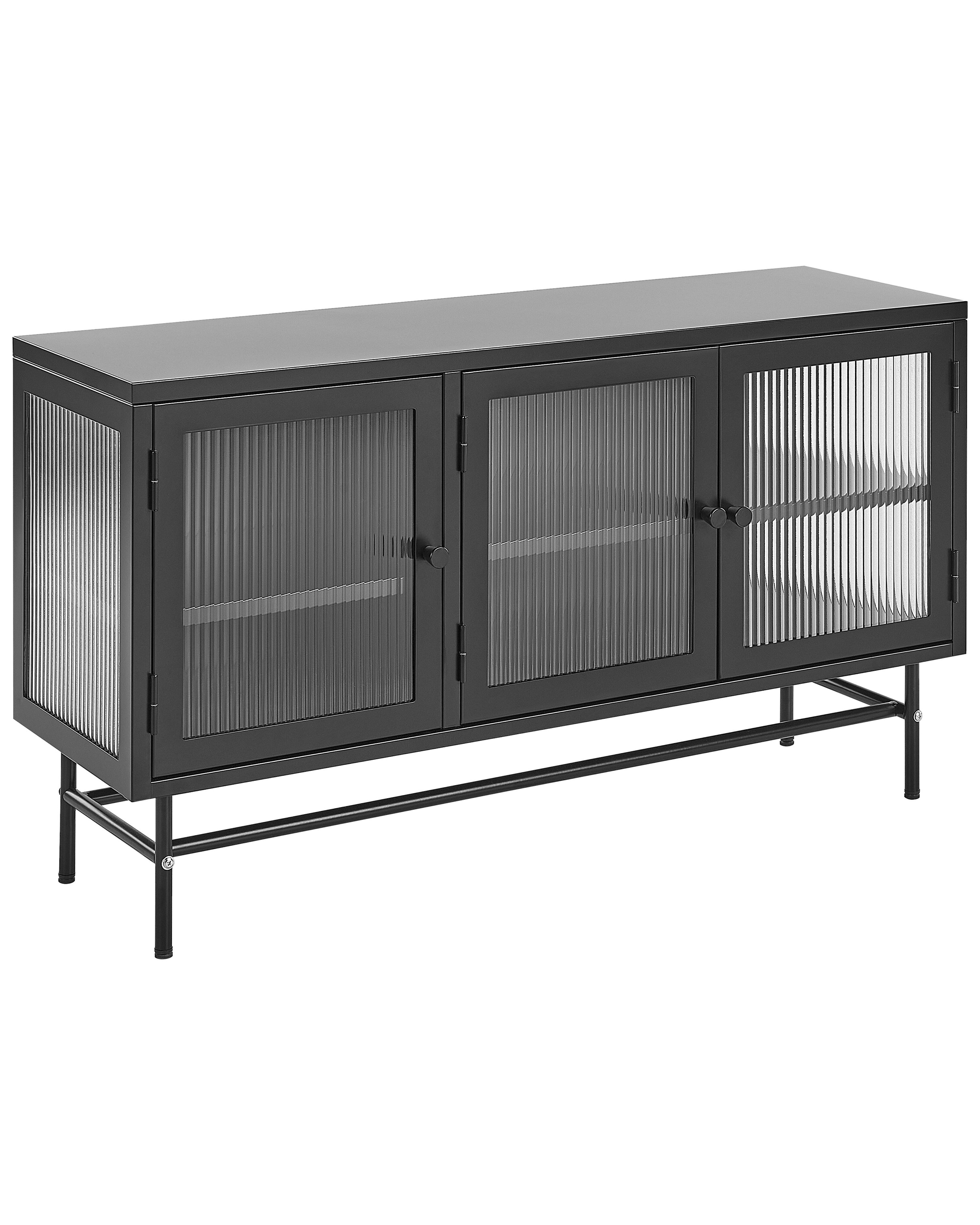Glass Display Sideboard DEVON Metal 115 cm Black