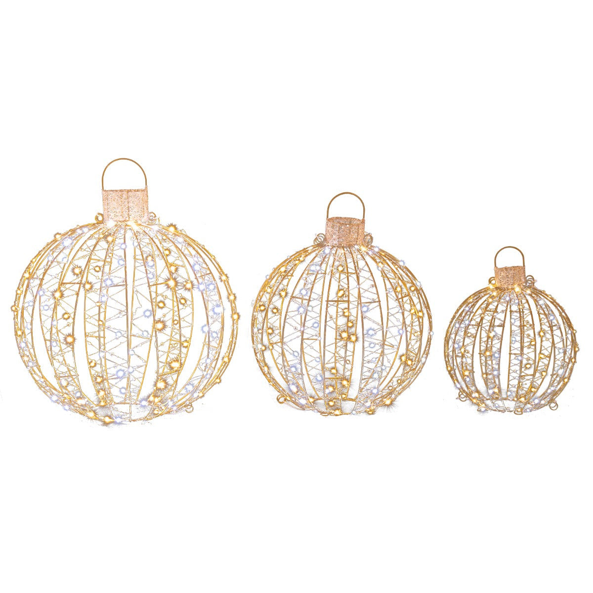 GoldenGlow – Set van 3 Kerst LED Ball Lights met 30 Kabelbinders