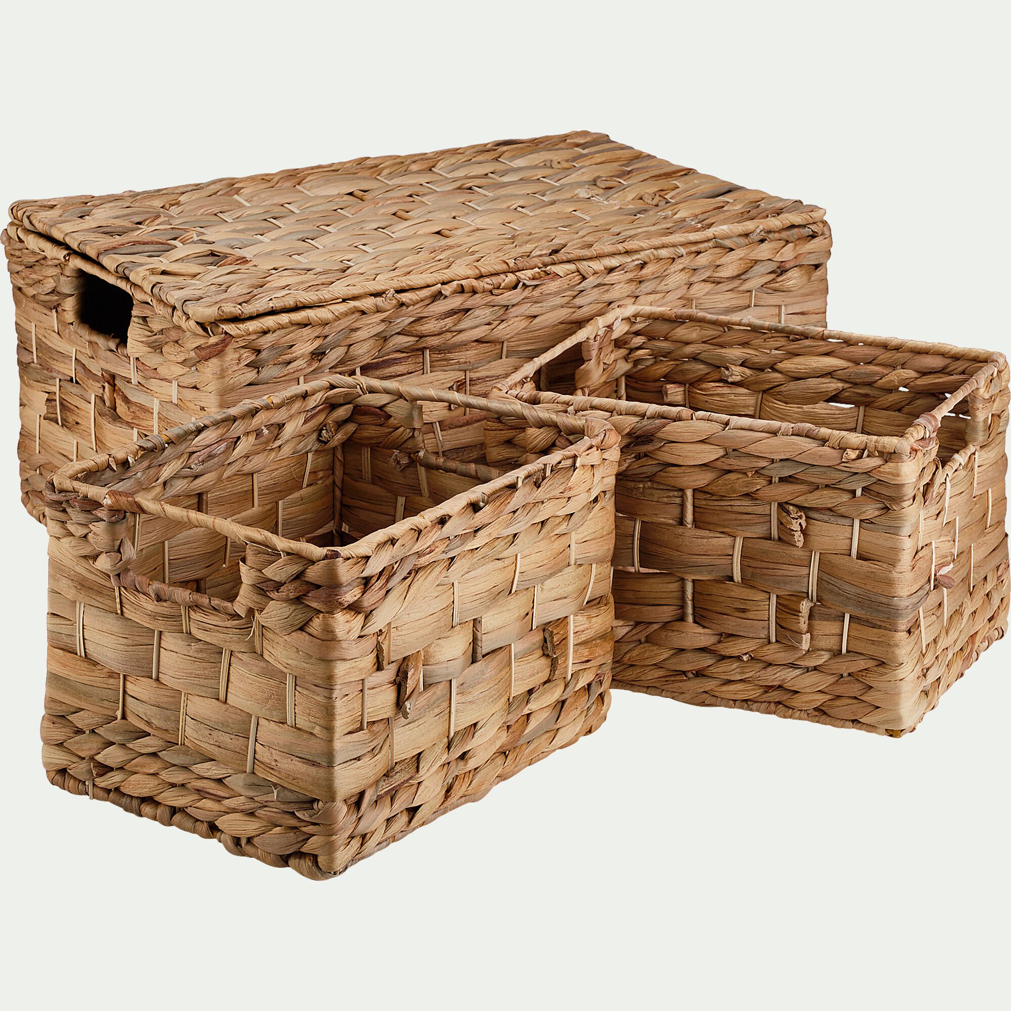 ABBADIA - Lot de 3 caisses de rangement en jacinthe d'eau - naturel