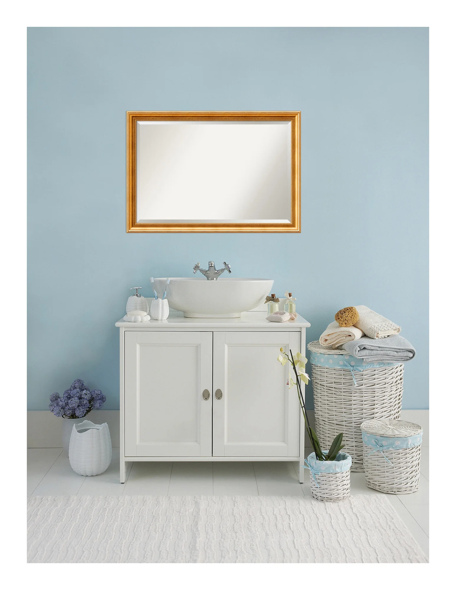 Townhouse Gold Beveled Wood Bathroom Wall Mirror