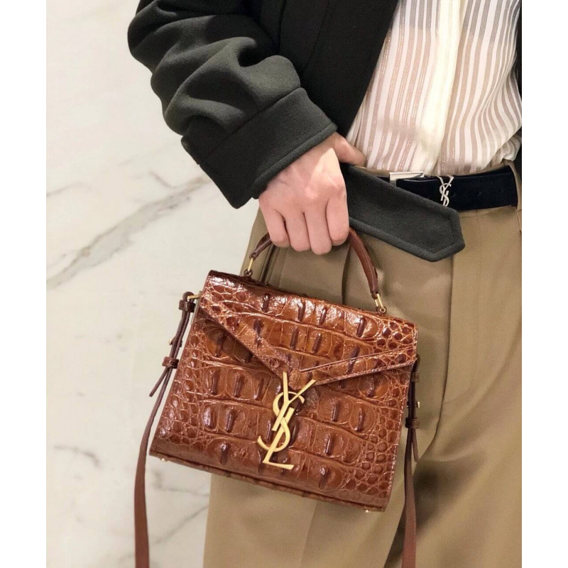 Replica Ysl Saint Laurent Cassandra Mini Top Handle Bag In Caiman Embossed Leather 602716 Brown1:1High-quality replica
