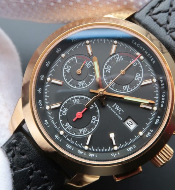 IWC Ingenieur Chrono YG IW3807 Black Dial Leather Strap - Elite Watch Atelier