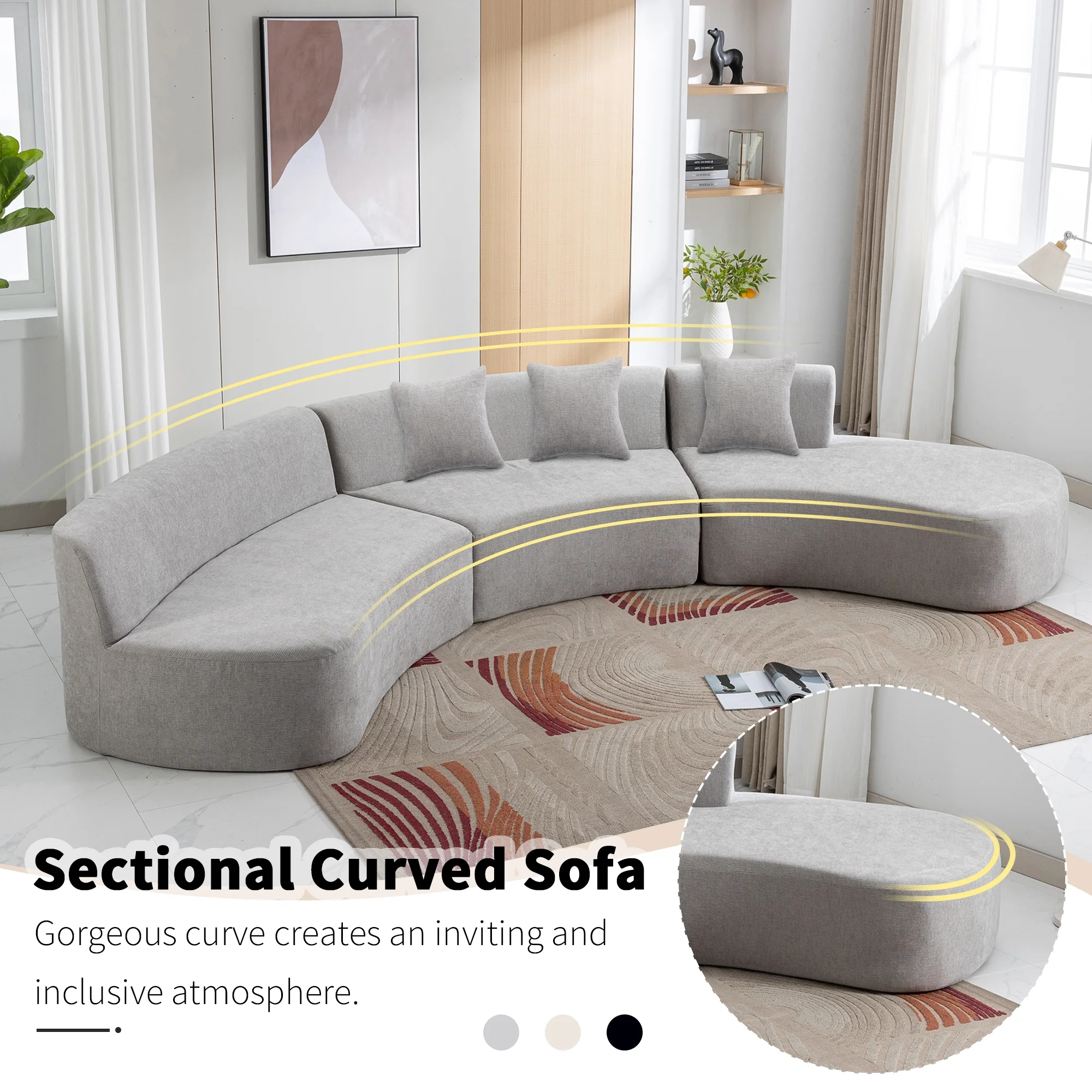 Harper & Bright Designs Modern Curved Floor Sofa Set, Modular Sectional Sponge Couch for Living Room, 2 PC Free Combination No Assembly Foam-Filled Sofa, Beige - Image 44