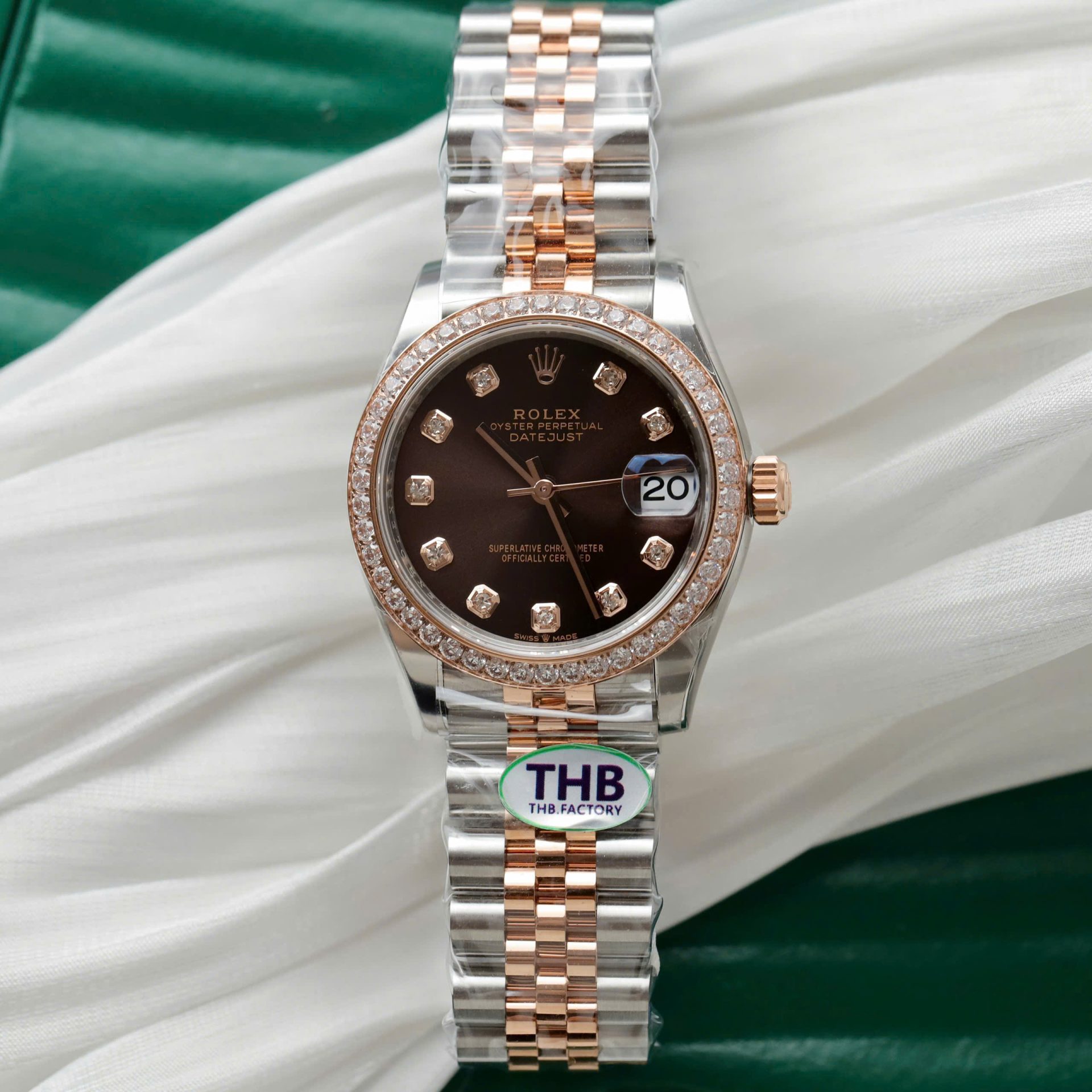 Rolex DateJust High End Watch Replicas Chocolate Dial Bezel Diamonds CZ THB Factory 31mm - Elite Watch Atelier