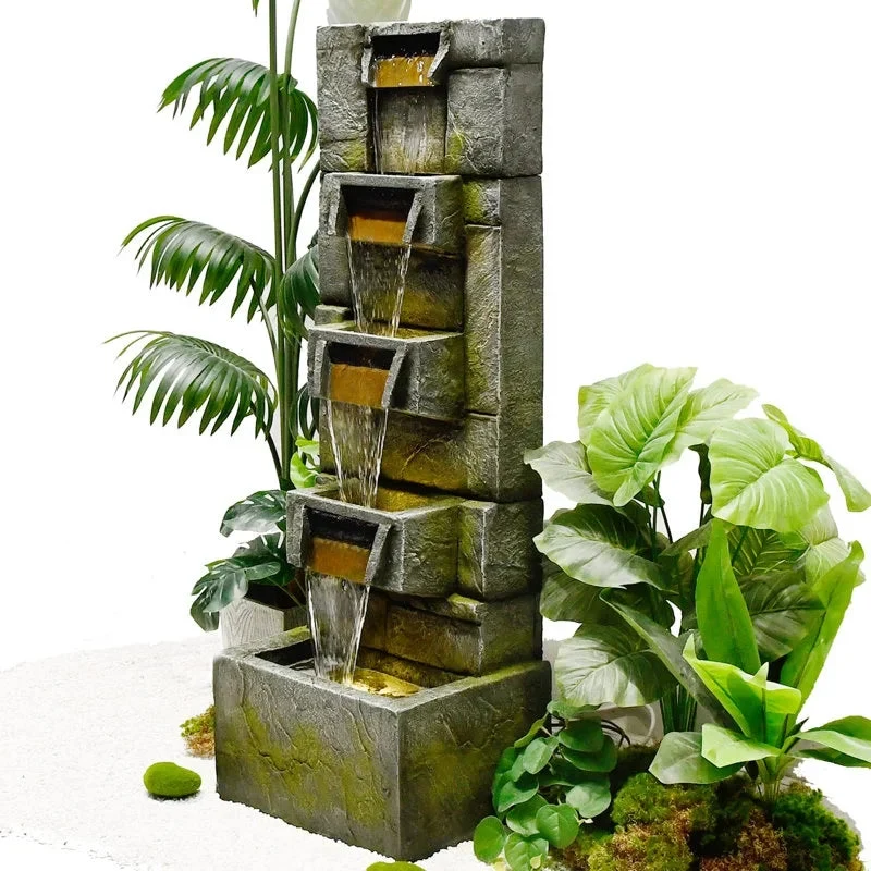 5-Tier Modern Cascading Indoor/Outdoor Fountain With LED Lights - Resin and Fiberglass - Image 7 5-Tier Modern Cascading Indoor/Outdoor Fountain With LED Lights - Resin and Fiberglass - Image 7