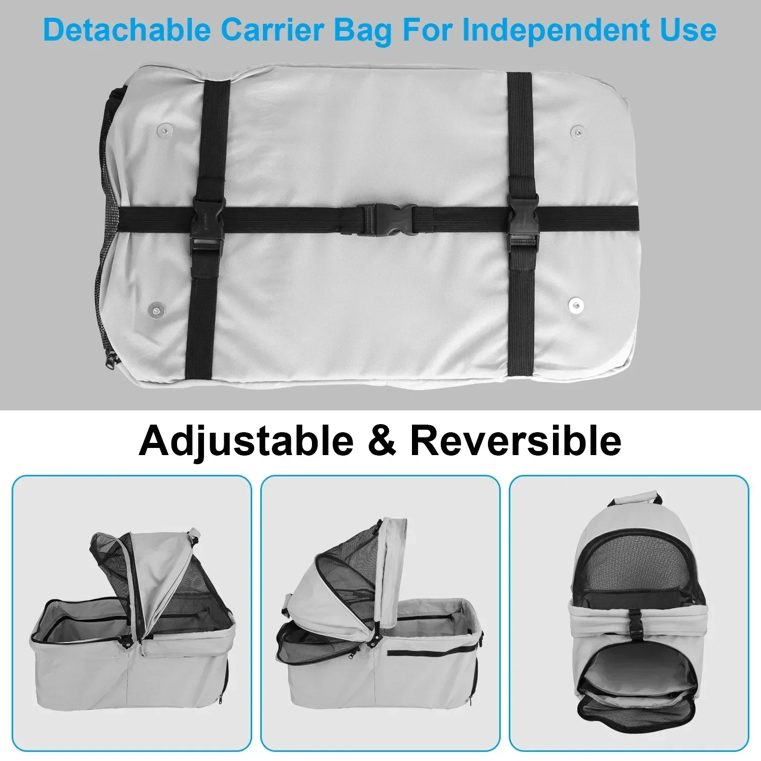 iMounTEK 4-Wheel Foldable Pet Stroller With Removable Liner And Storage Basket - Gray
