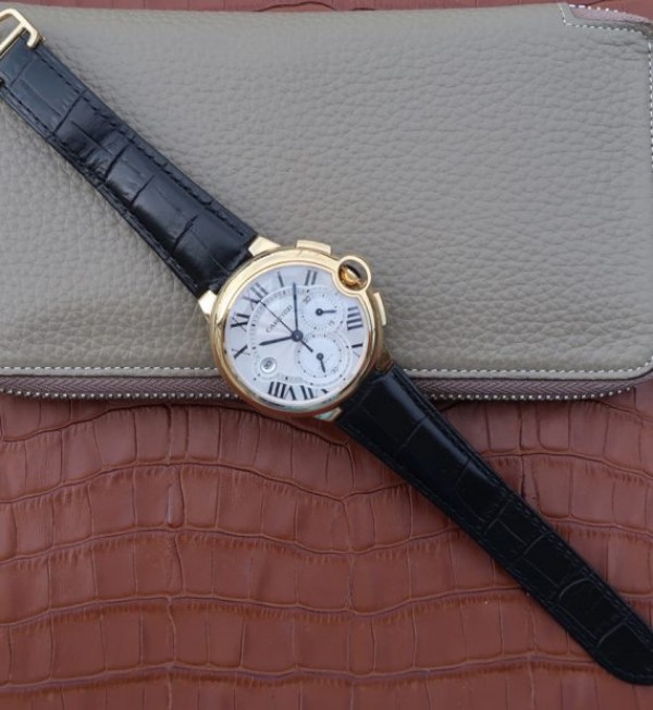 Replica Cartier Ballon Bleu De Cartier Chrono 47mm YG White Dial Leather Strap A8101 - Top club