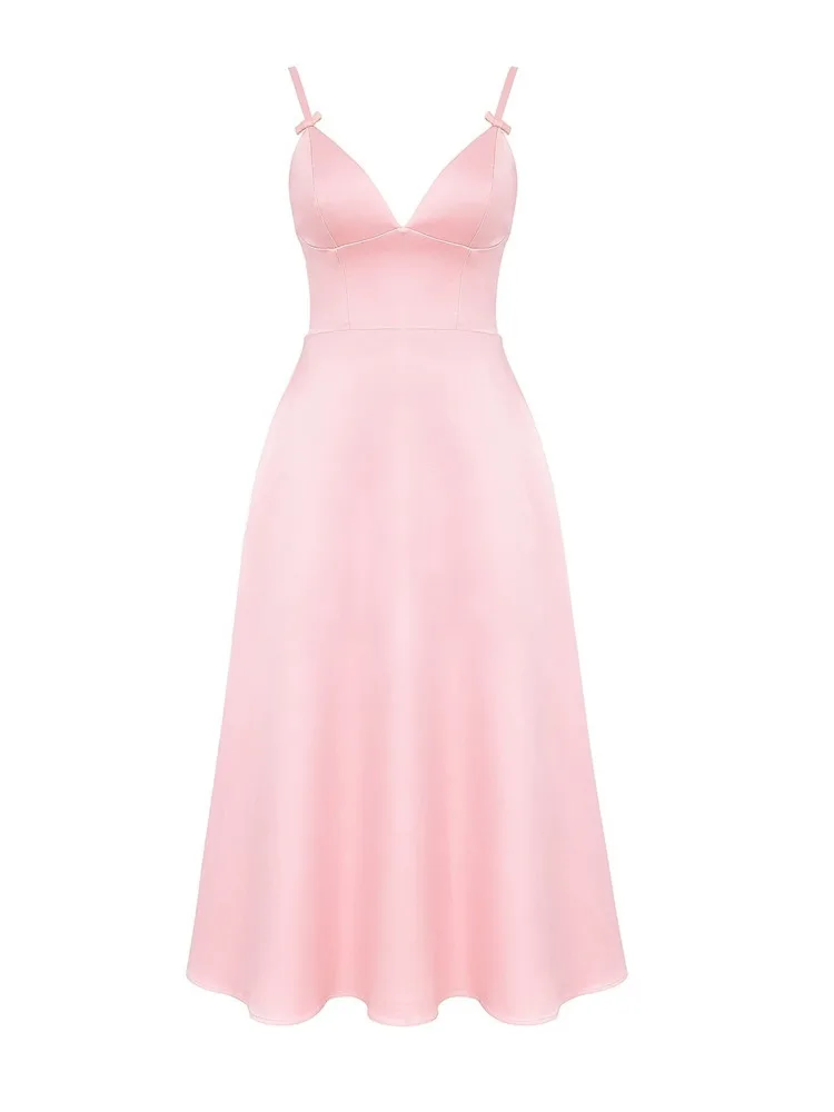 Elegant Spaghetti Strap Bodycon Party Evening Dress Women Sexy Deep V Backless Female Slim Vestido Autumn/Winter 2025 - AZJHJ
