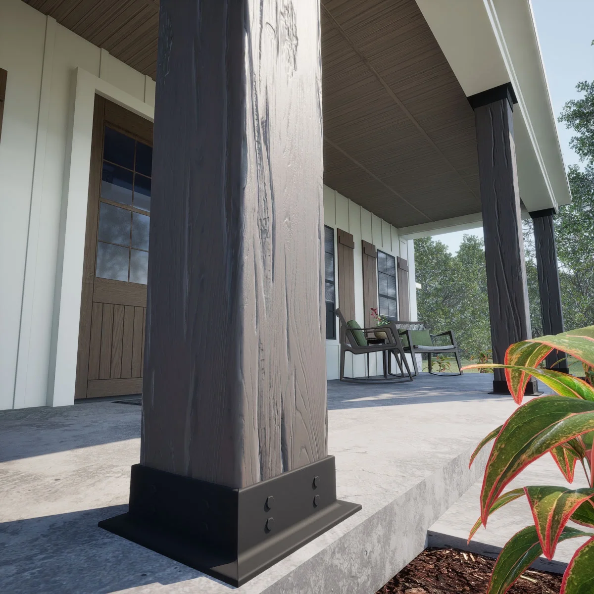 Ekena Millwork 6"W x 5'H Sand Blasted Endurathane Faux Wood Non-Tapered Square Column Wrap with Faux Iron Capital & Base - Image 32