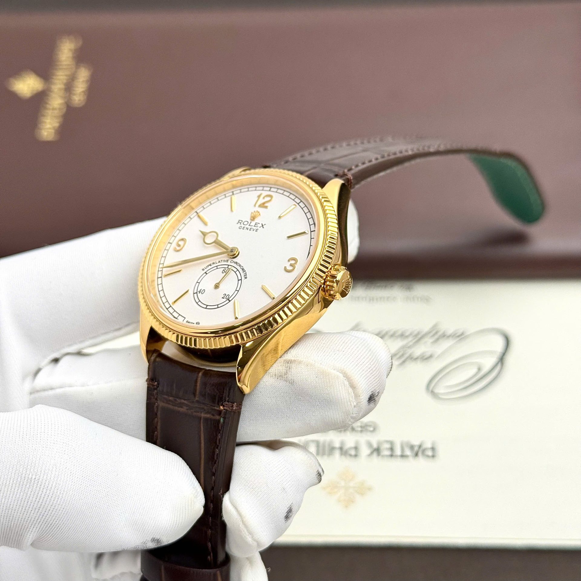 Rolex Perpetual 1908 Yellow Clone 11 Watch White Dial 39mm - Elite Watch Atelier