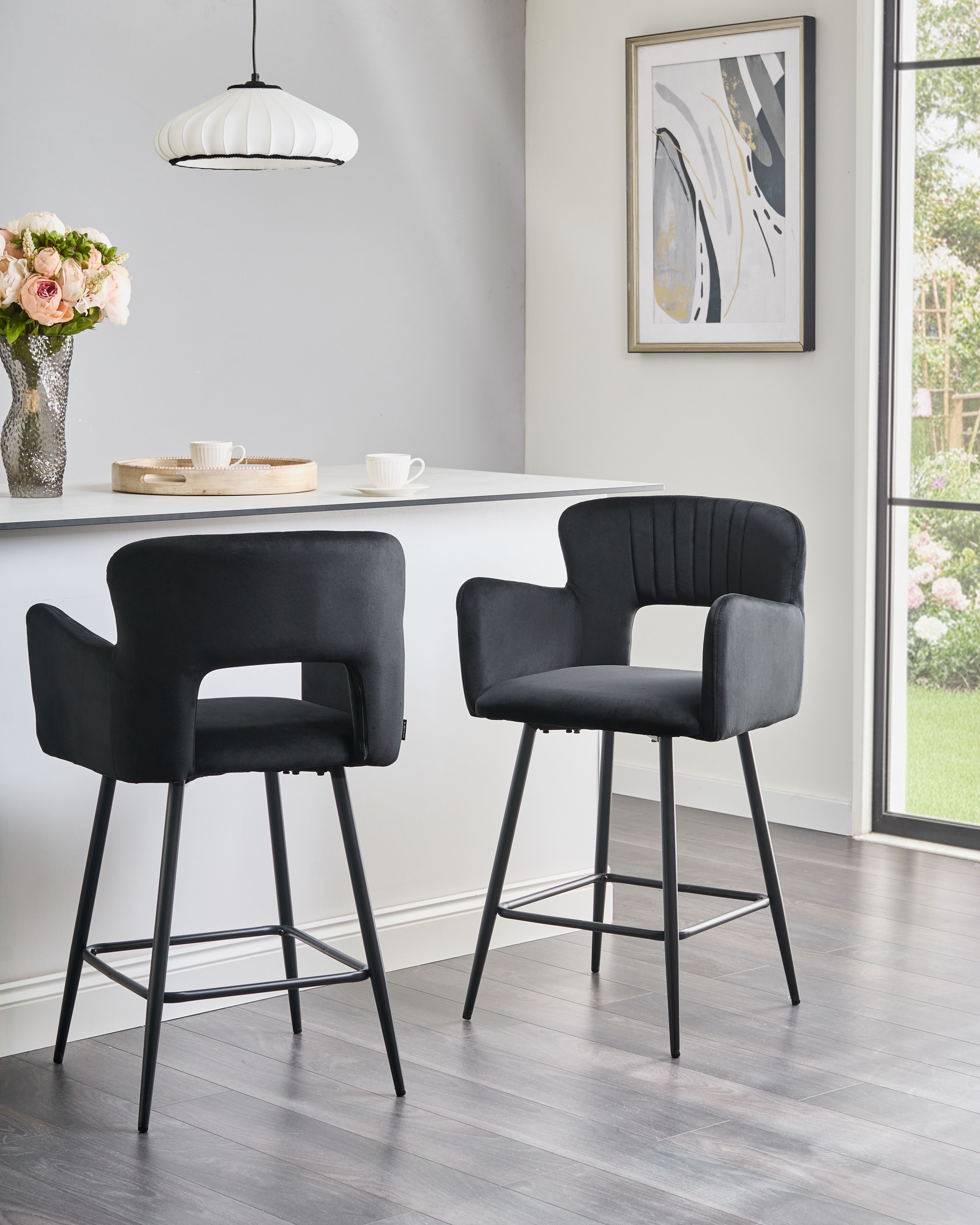 Set of 2 Bar Chairs SANILAC Velvet Black